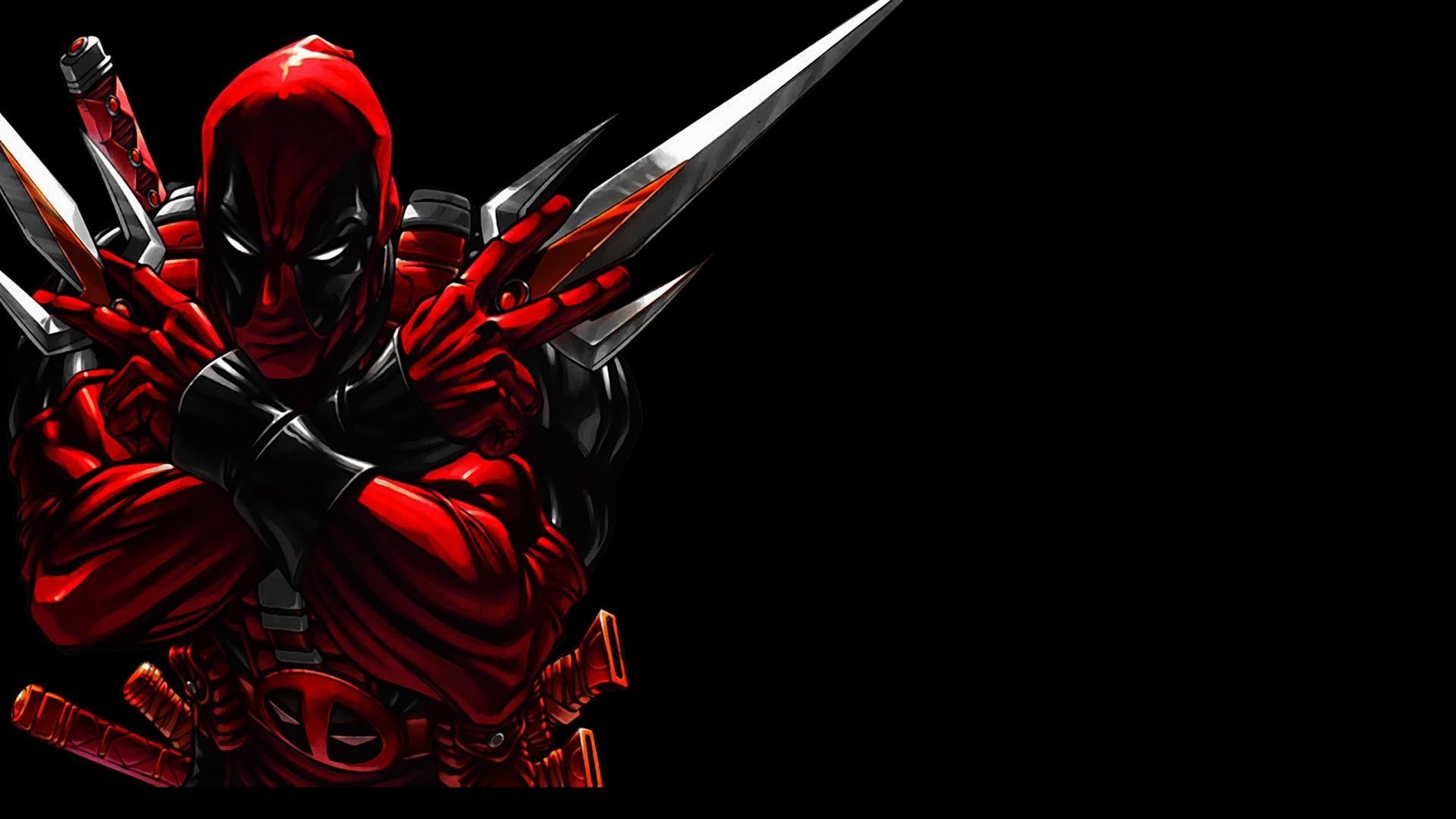 Deadpool, Katana, Braccia incrociate, Sfondo nero, Full HD, wallpaper desktop