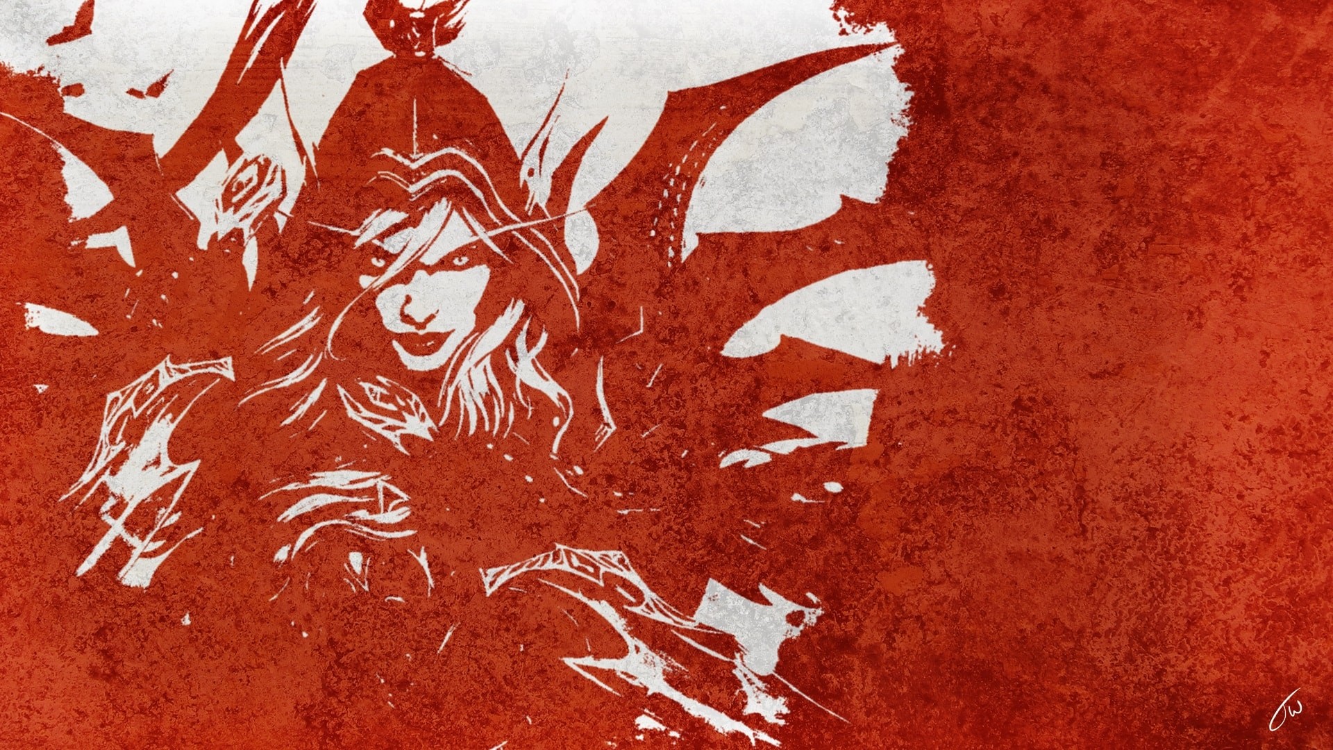 Sylvanas Ventolesto, Hearthstone, Warcraft, Silhouette, Sfondo rosso, wallpaper 1920x1080