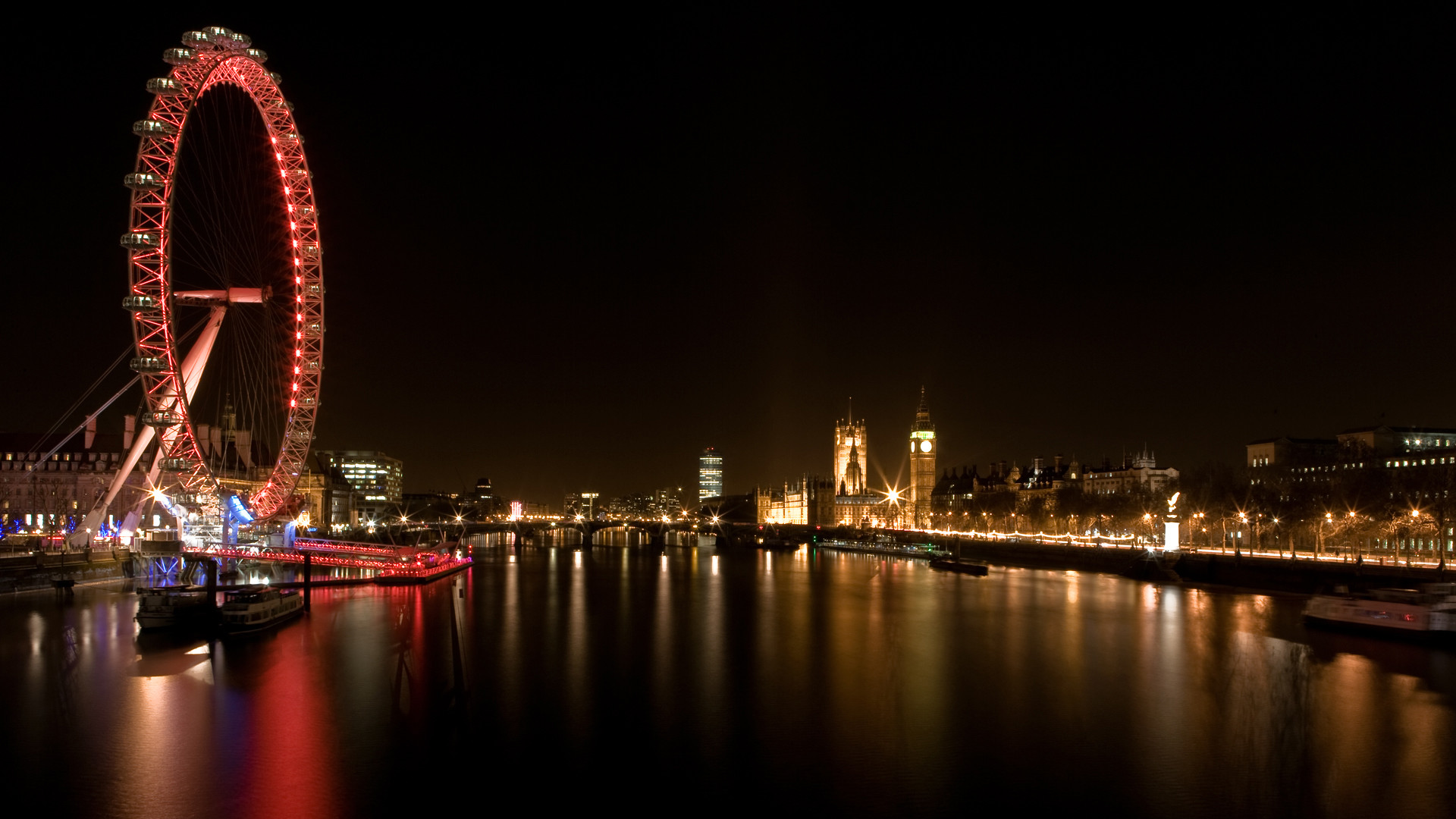 London Eye, Tamigi, Londra, Notte, Full HD, sfondo per portatile