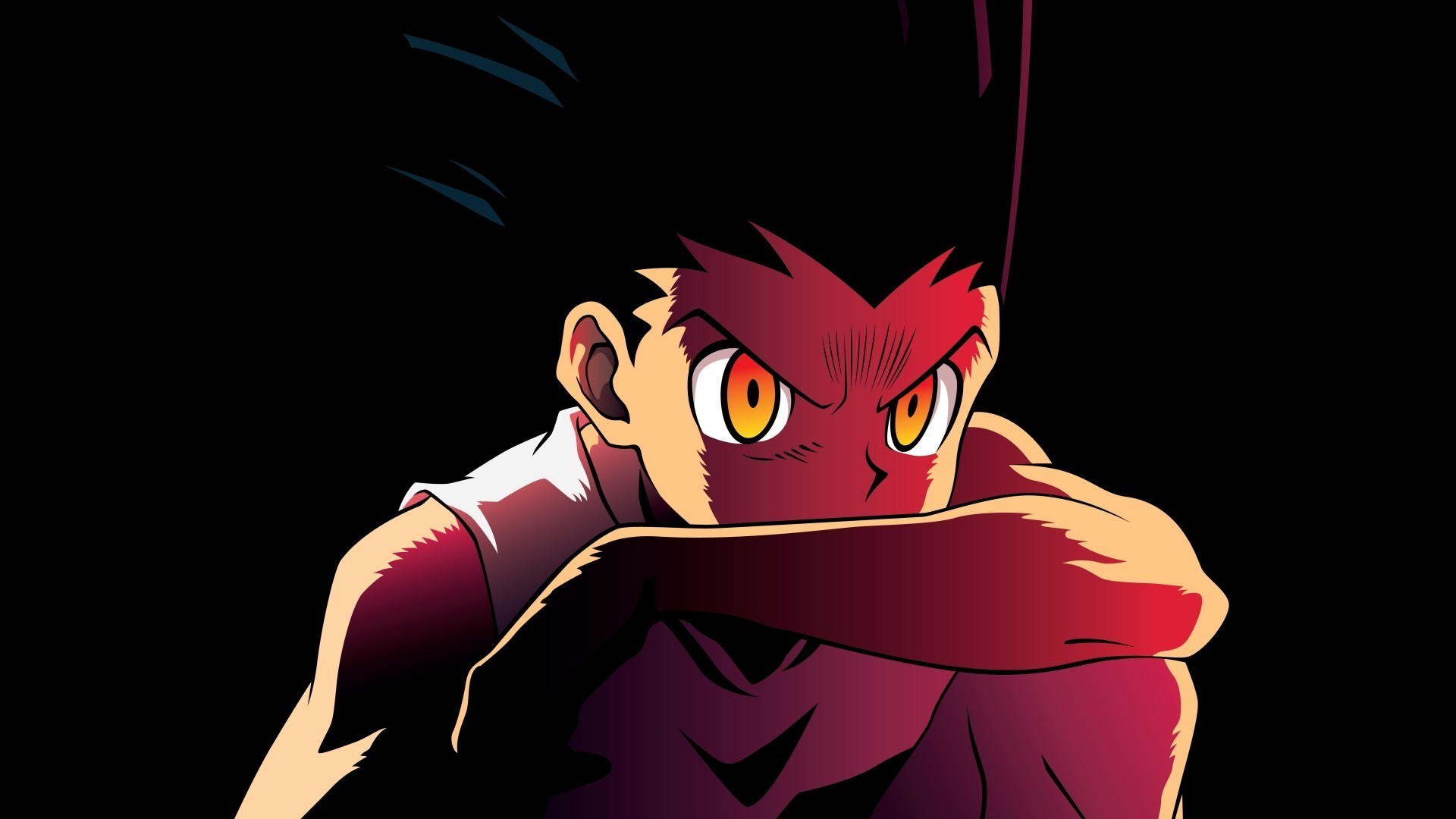 Gon Freecss, Hunter x Hunter, Sguardo intenso, Sfondo nero, Full HD, wallpaper per portatile