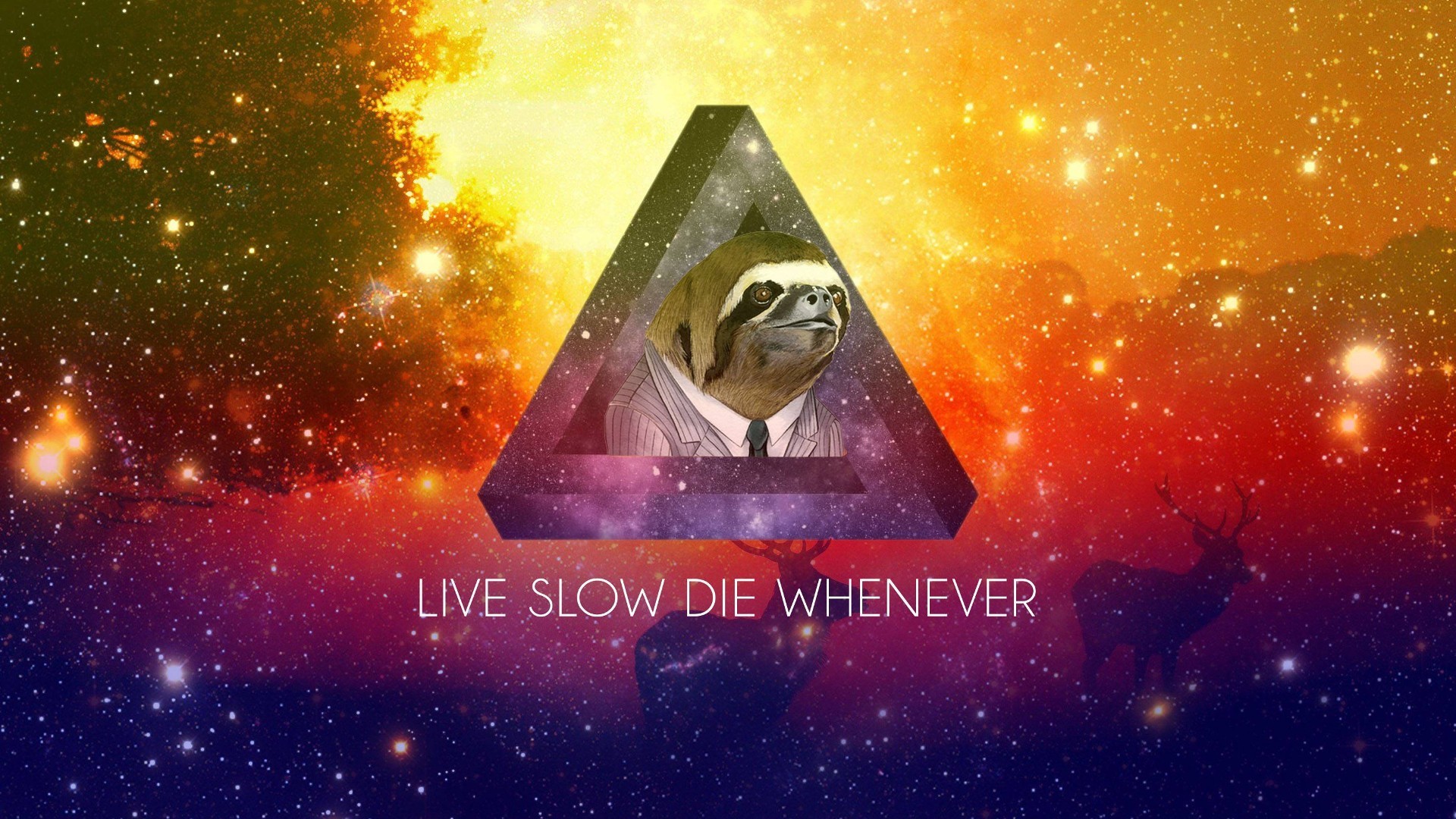 Bradipo, Live Slow Die Whenever, Triangolo, Nebulosa, Hipster, 16:9 Full HD, wallpaper widescreen