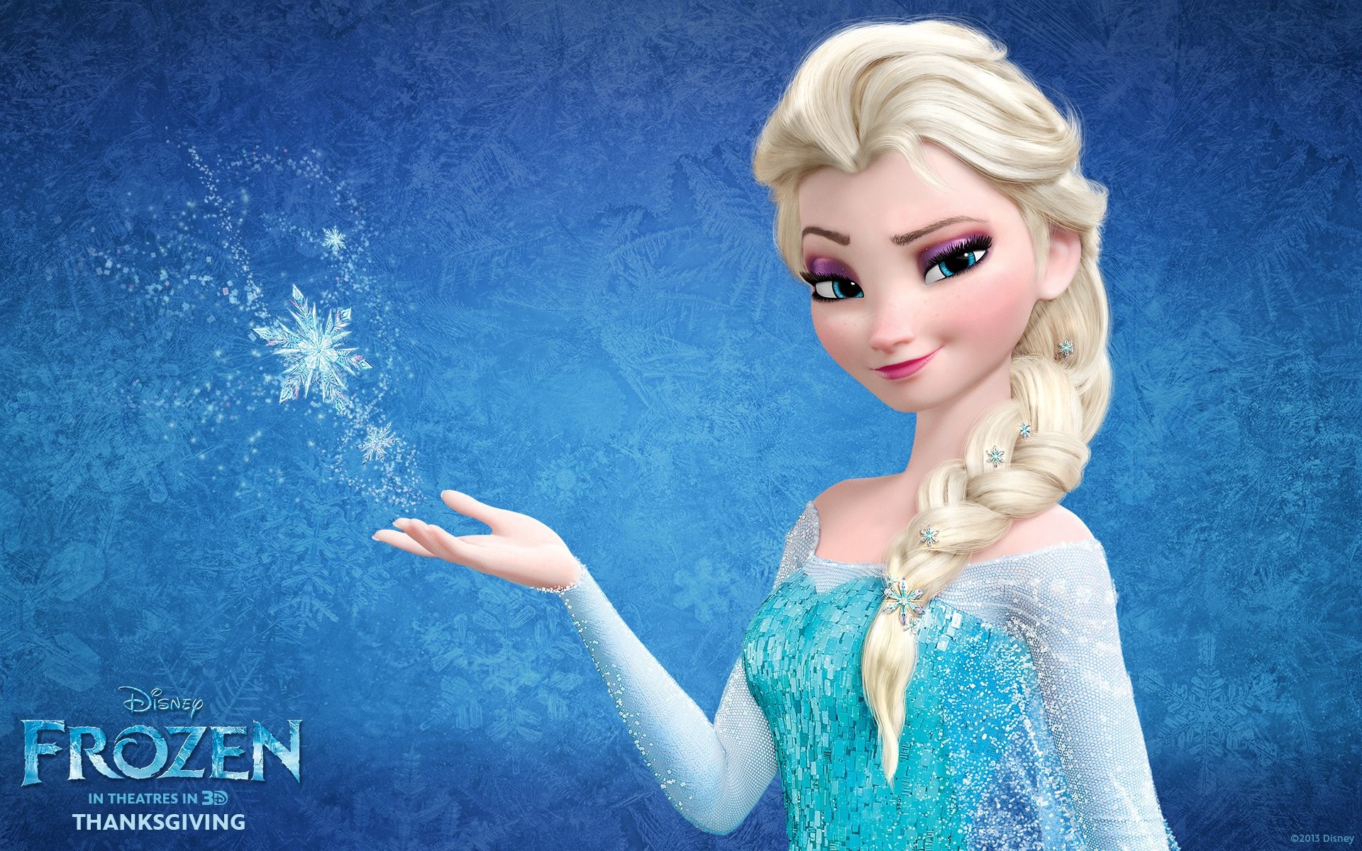 Elsa, Frozen - Il regno di ghiaccio, Disney, Fiocco di neve, Sfondo blu, wallpaper desktop Full HD
