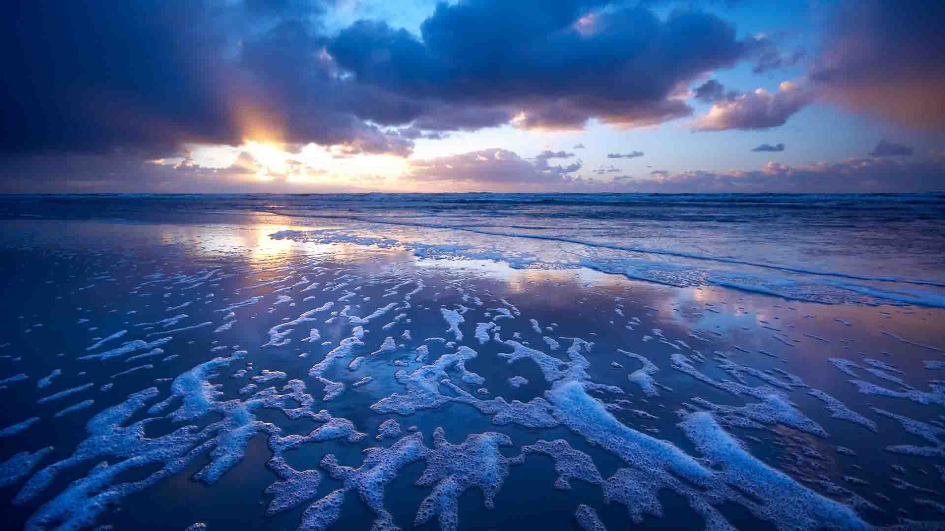 Spiaggia, Onde, Tramonto, Blu, 1920x1080, sfondo per PC