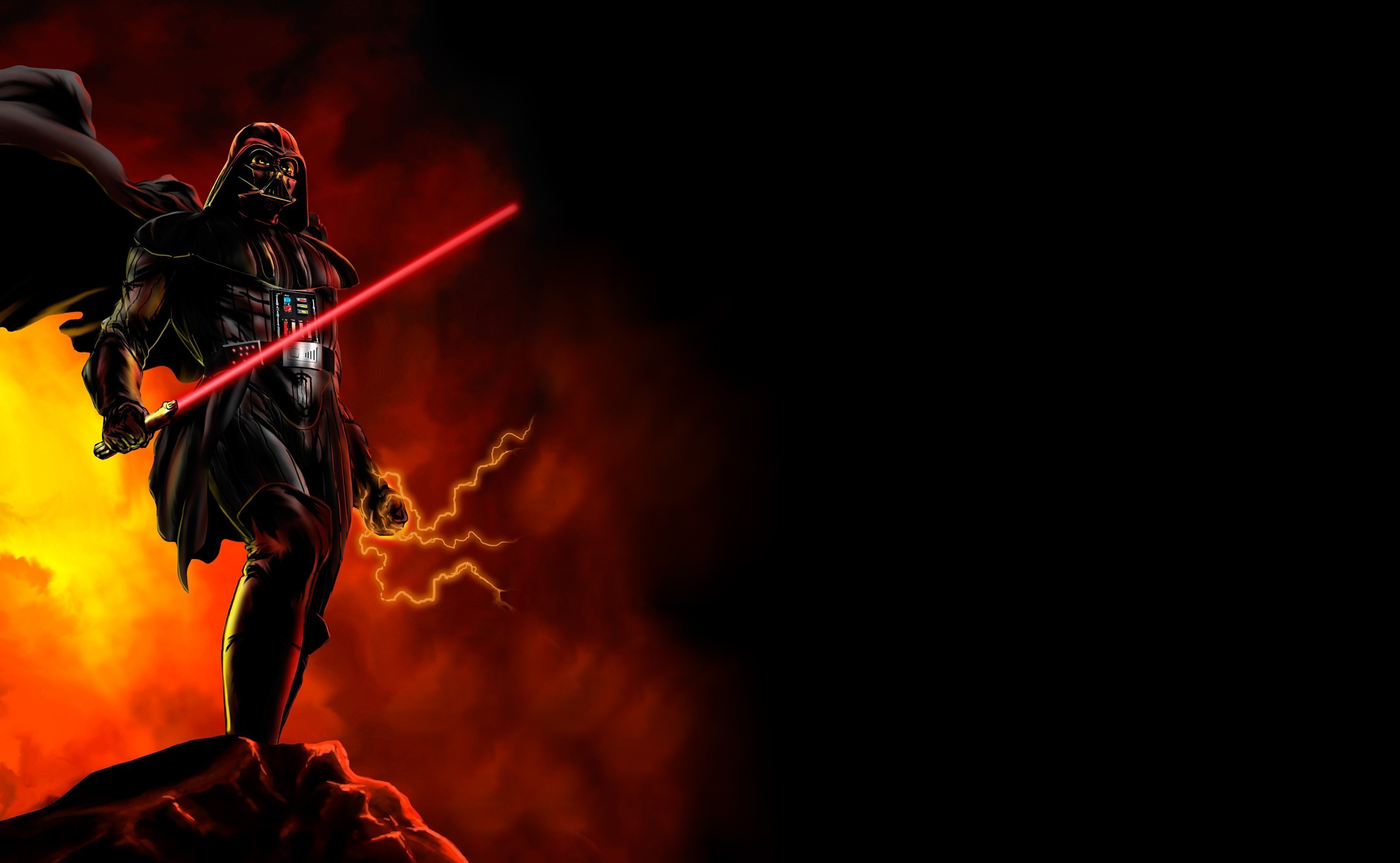 Darth Vader, Spada laser, Mustafar, Fuoco, 2K, sfondo Windows 11