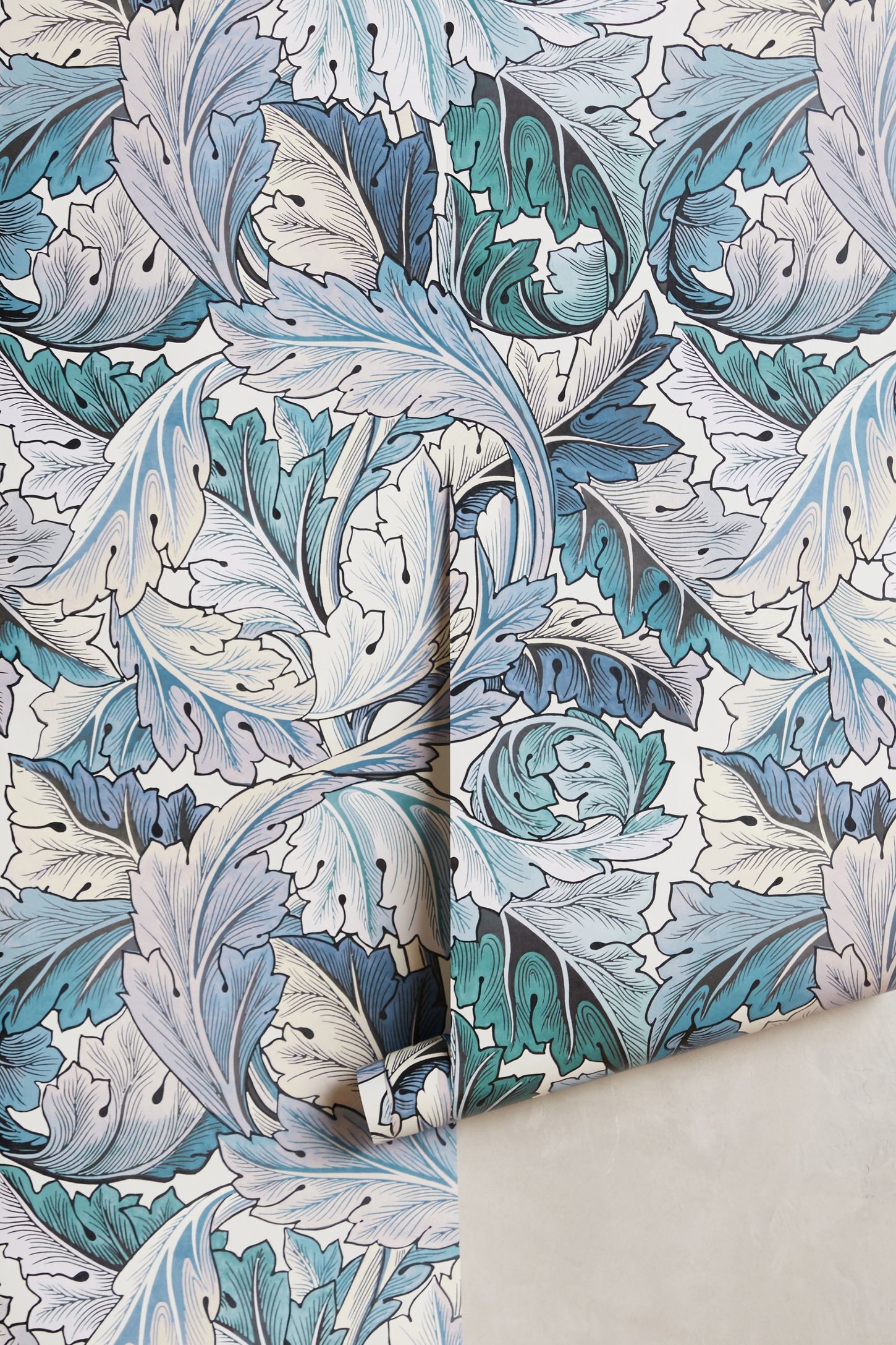 Acanthus, William Morris, Foglie di acanto, Blu, QHD+, wallpaper per smartphone
