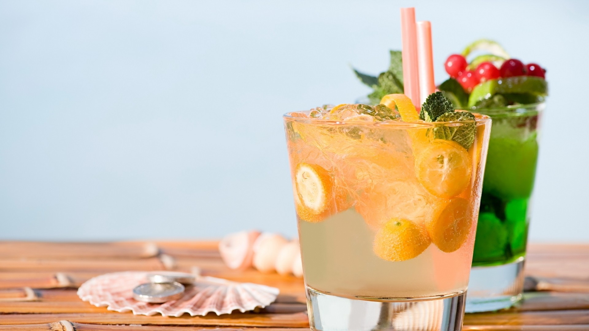Cocktail, Agrumi, Conchiglie, Estate, Full HD, sfondo Windows 11