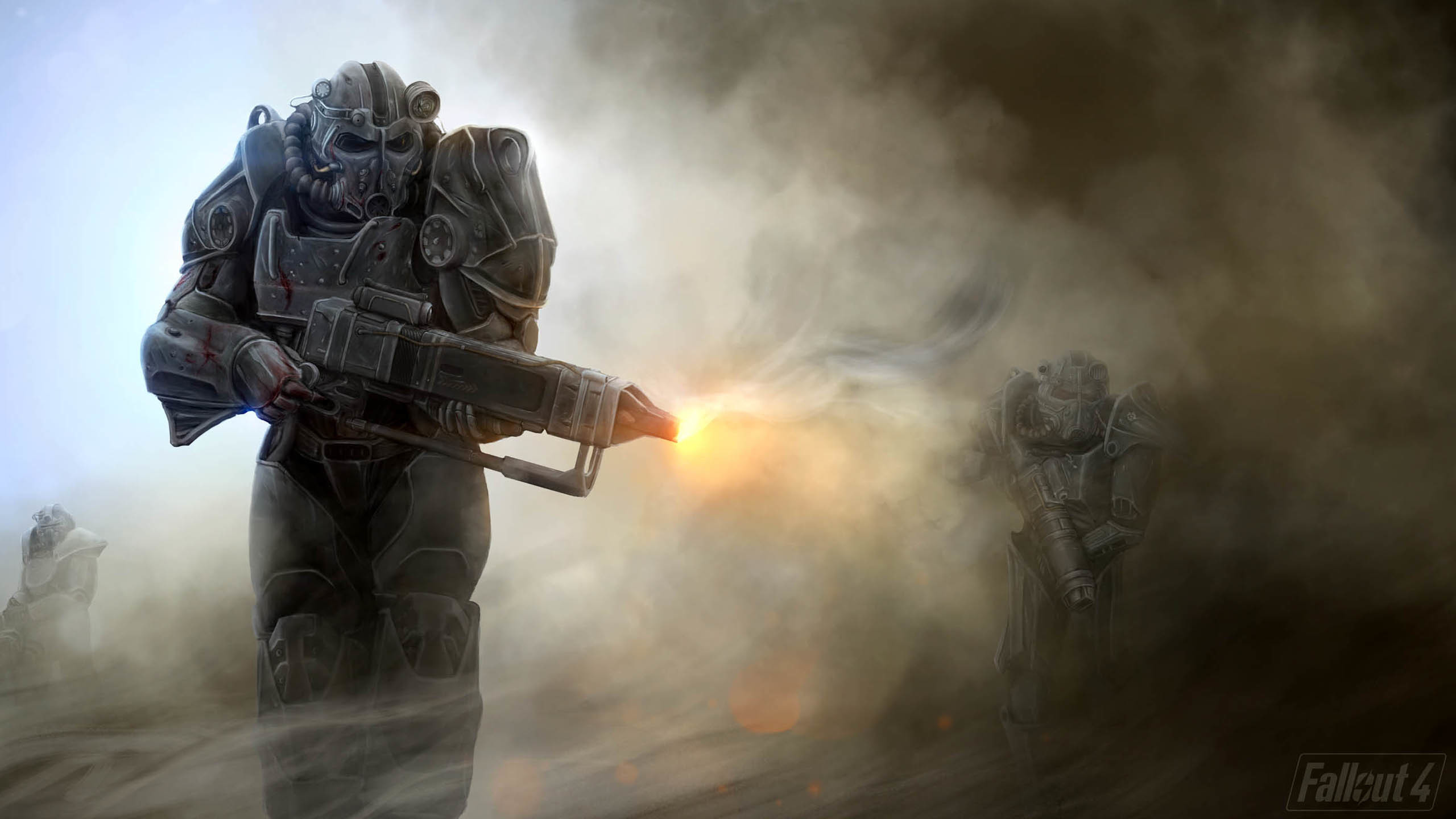 Fallout 4, Armatura atomica, Minigun, Nebbia, 2K, sfondo per PC