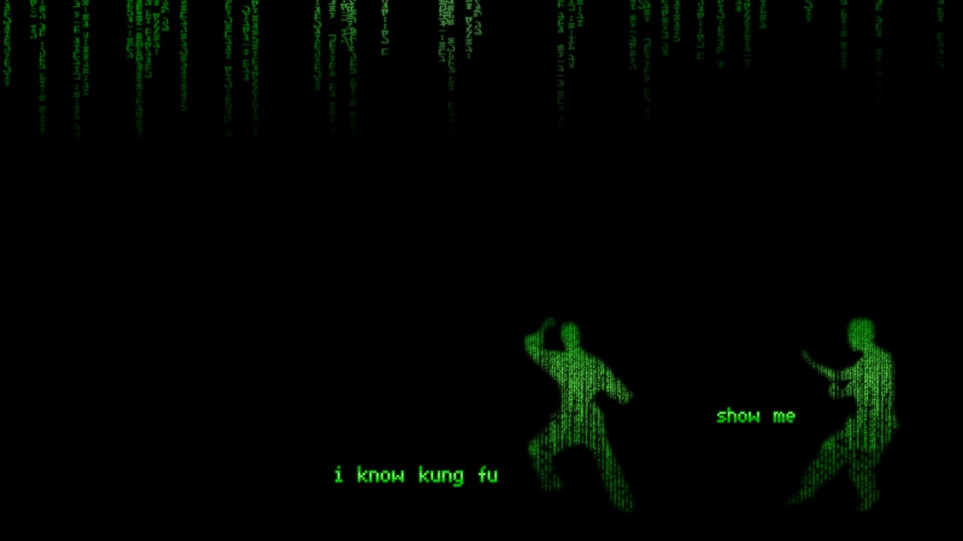 Matrix, Neo, Morpheus, I know kung fu, Sfondo nero, Full HD, wallpaper per PC