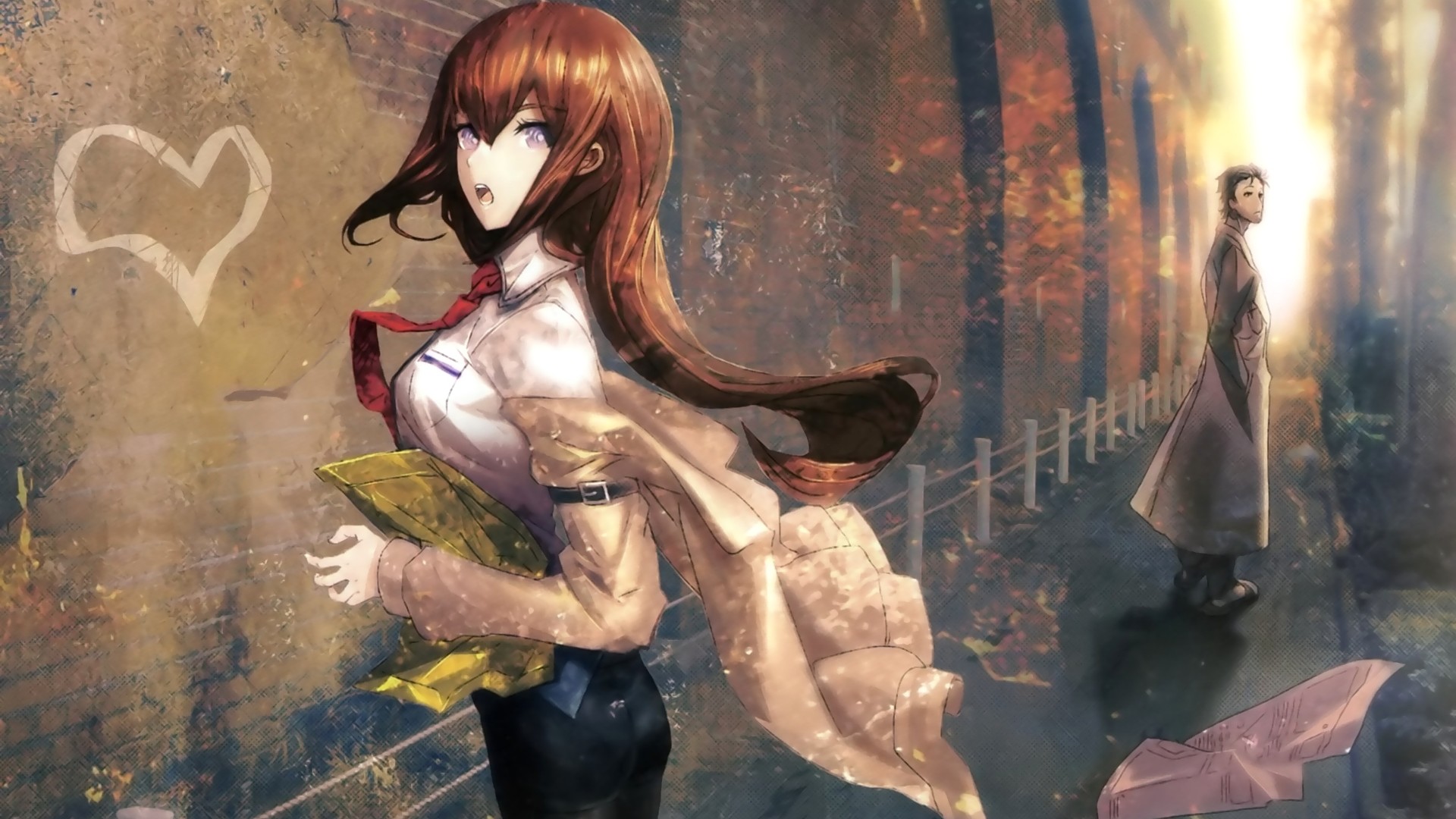 Kurisu Makise, Rintaro Okabe, Steins;Gate, Cuore, Autunno, Full HD, sfondo per PC