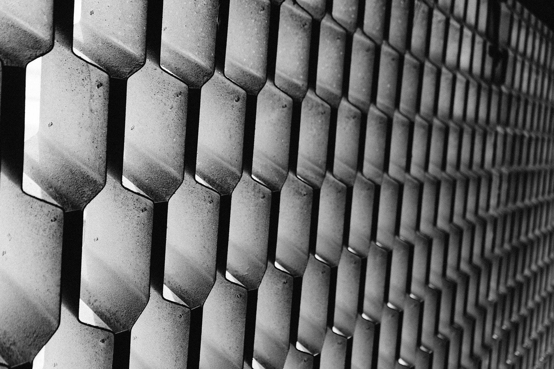 Parete esagonale, Architettura, Motivo geometrico, Bianco e nero, sfondo Full HD per PC