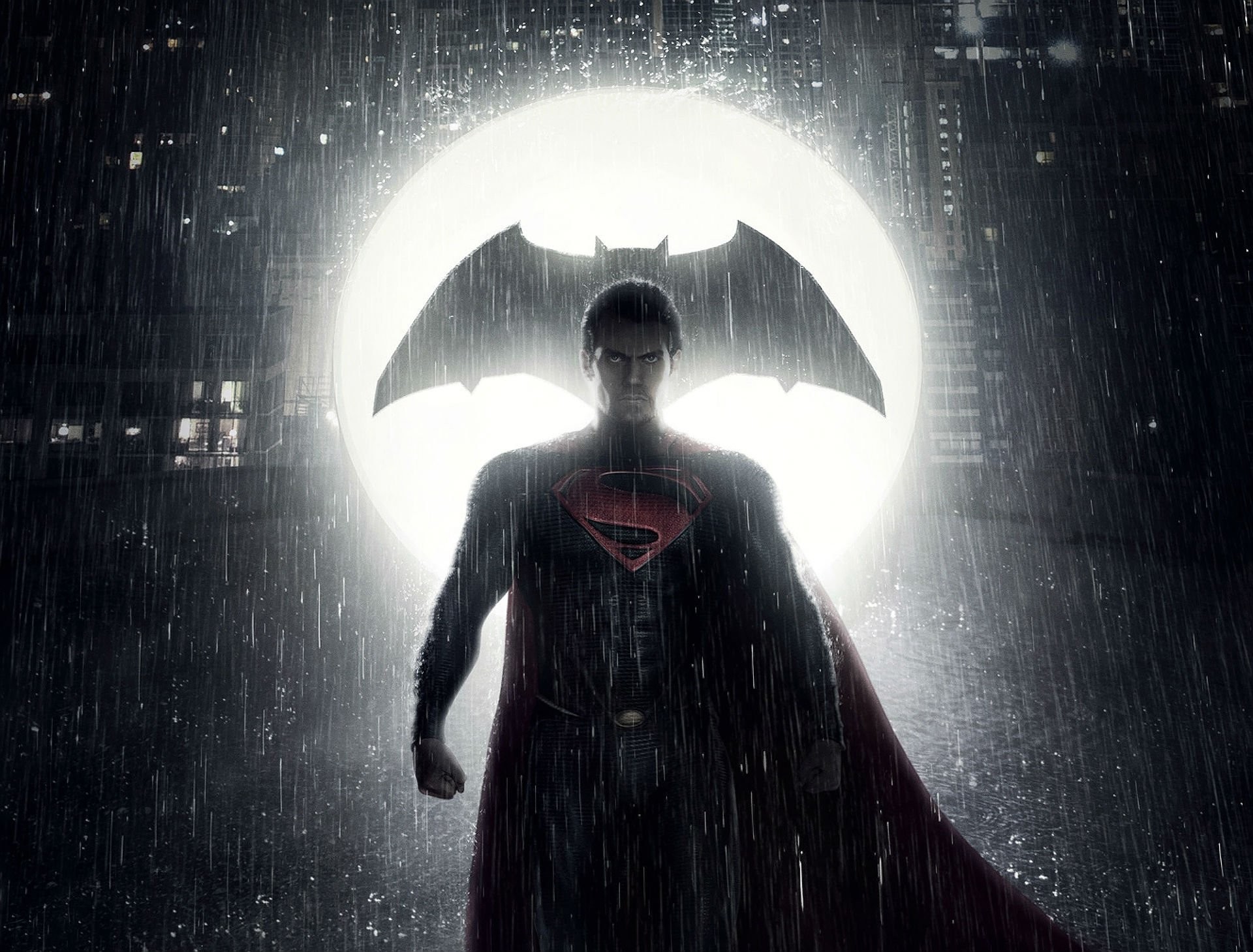 Superman, Bat-segnale, Batman v Superman: Dawn of Justice, Pioggia, sfondo iPad Full HD