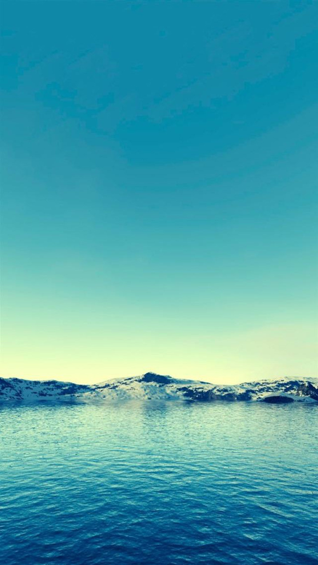 Mare, Montagne innevate, Turchese, Orizzonte, sfondo per iPhone