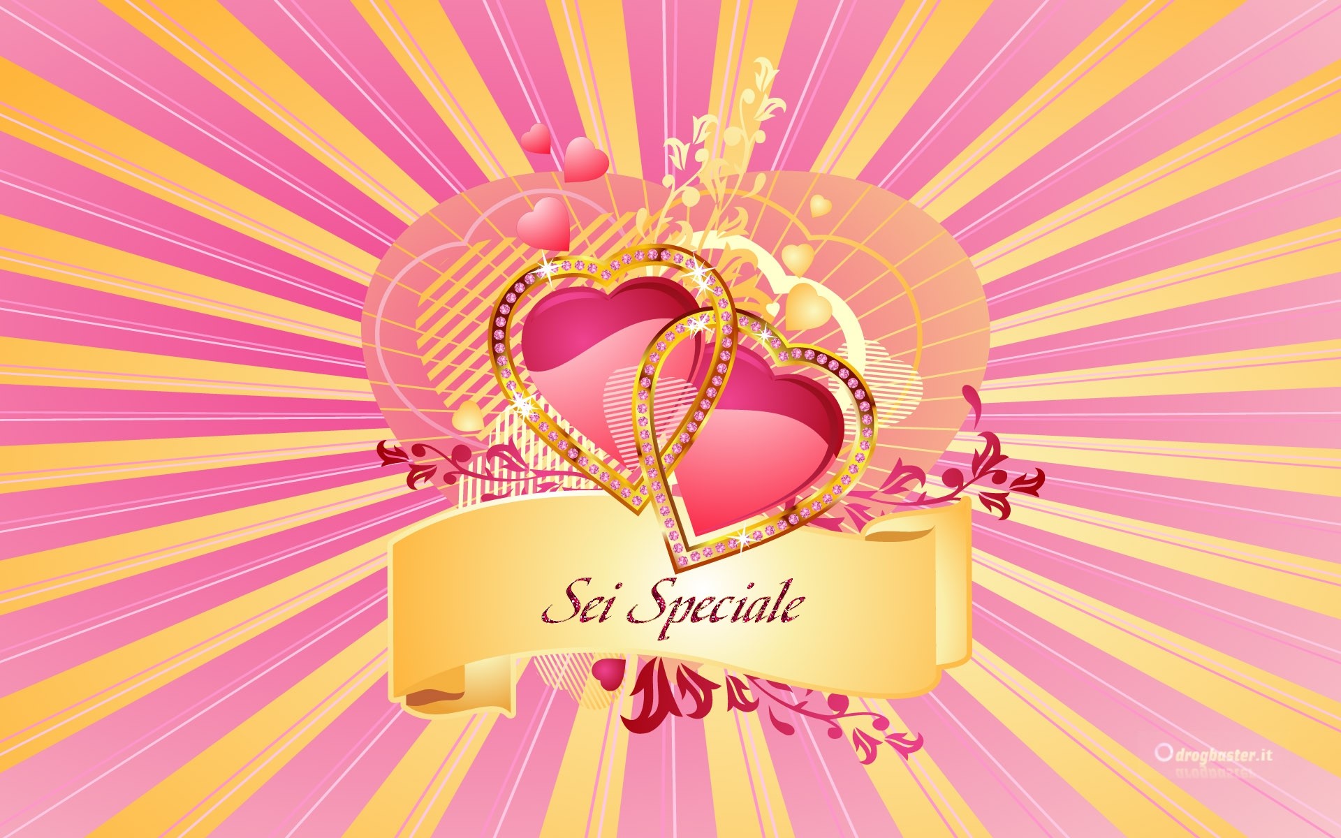Sei speciale, Cuori dorati, Raggi, Rosa, San Valentino, Full HD, sfondo per PC