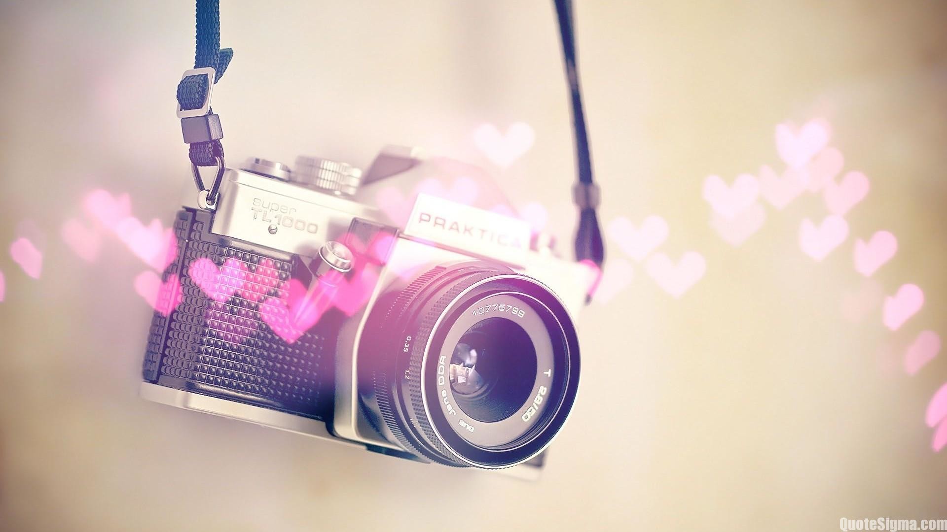 Fotocamera, Cuori, Vintage, Rosa, Full HD, wallpaper desktop