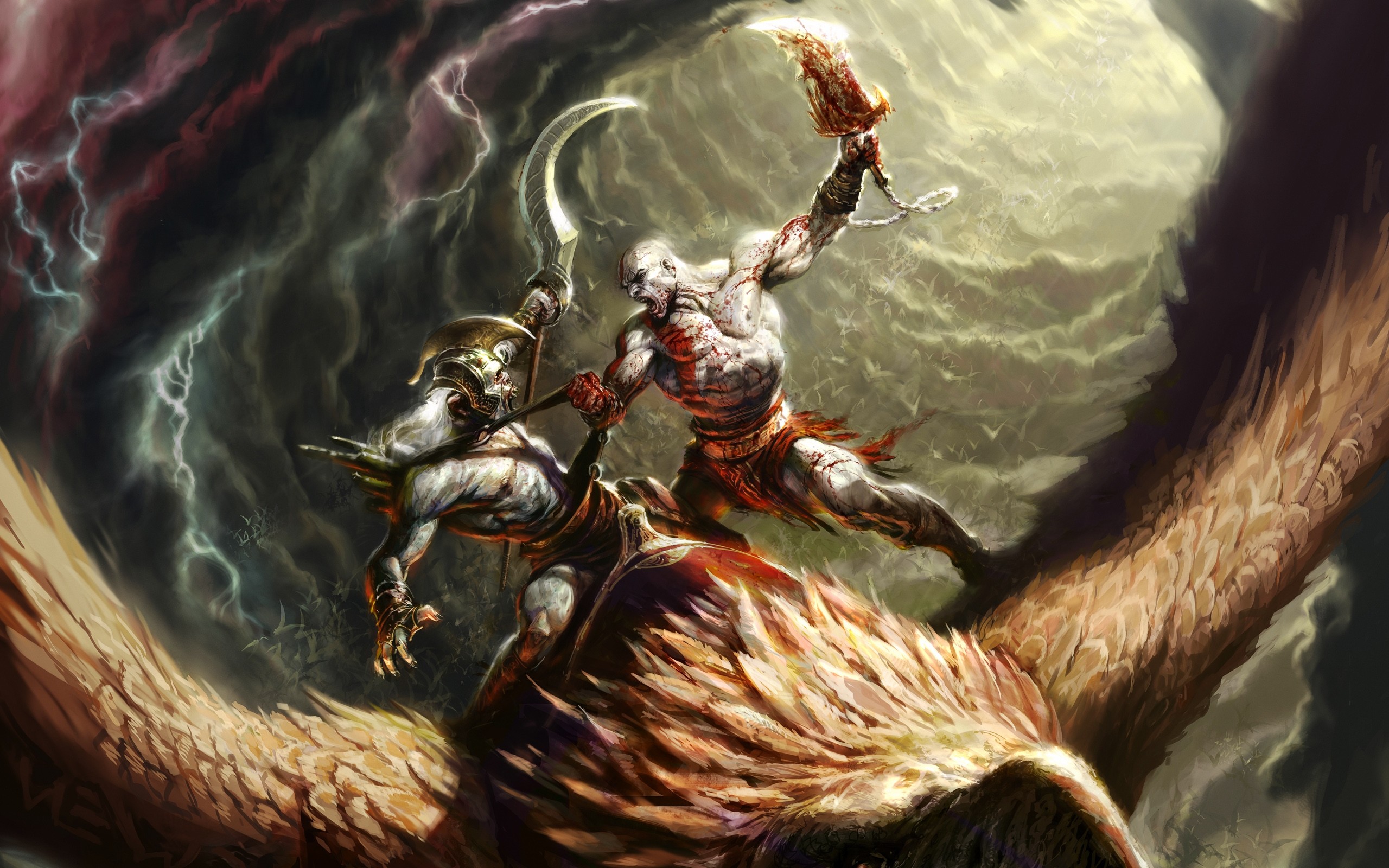 Kratos, God of War II, Grifone, Combattimento, Tempesta, 2560x1600, immagine di sfondo