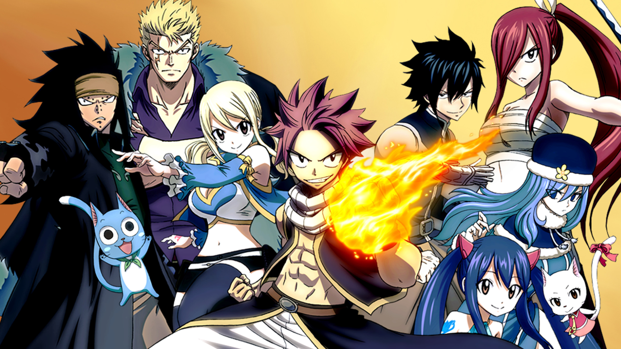 Fairy Tail, Natsu Dragneel, Gajeel Redfox, Laxus Dreyar, Juvia Lockser, Wendy Marvell, sfondo per PC