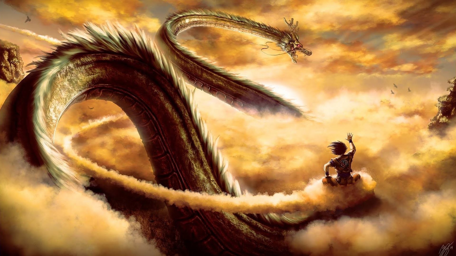 Shenron, Goku, Dragon Ball, Nuvole, Full HD, sfondo Windows 11