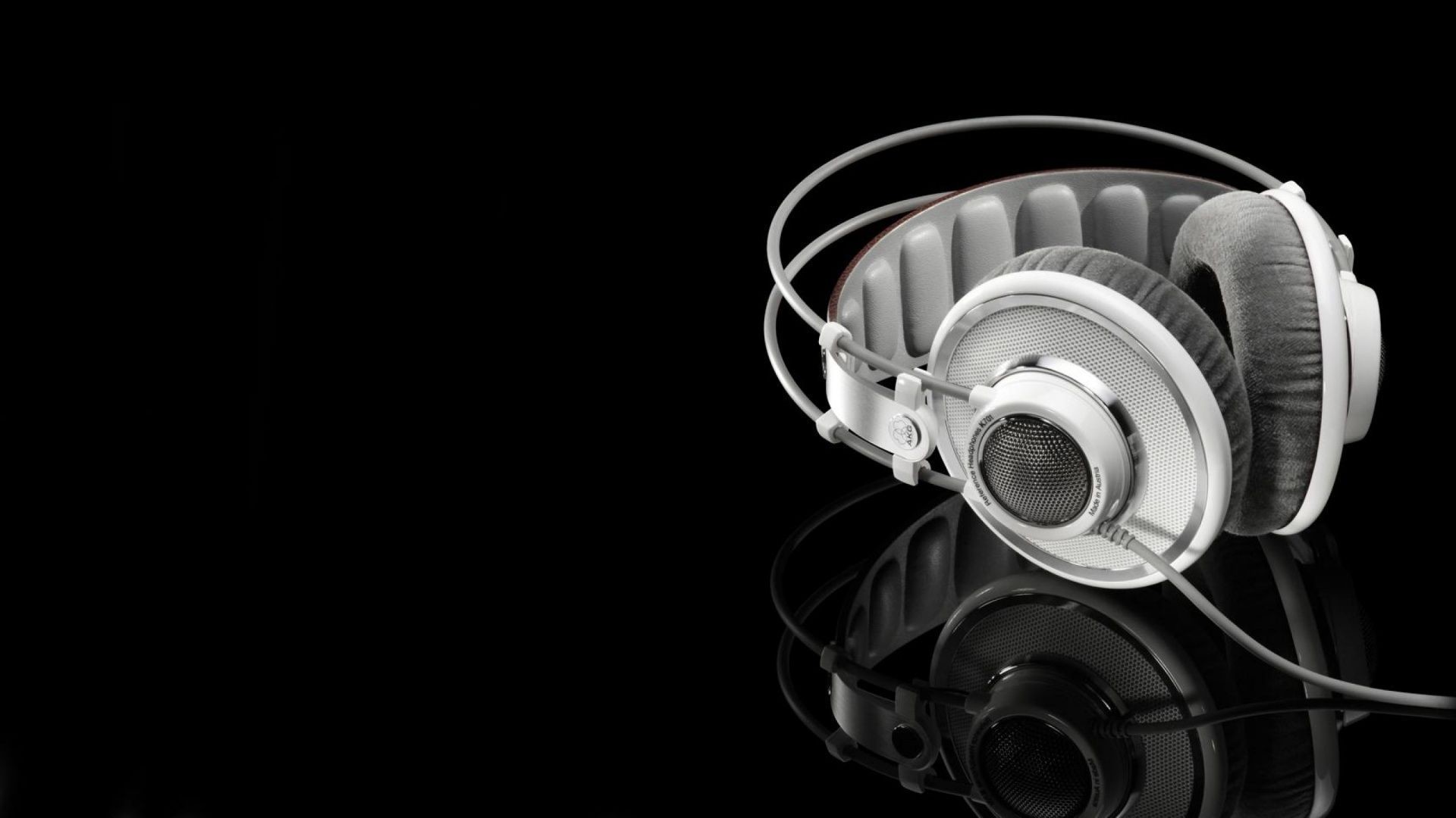 Cuffie, AKG, Riflesso, Sfondo nero, Bianco, Full HD, wallpaper per desktop