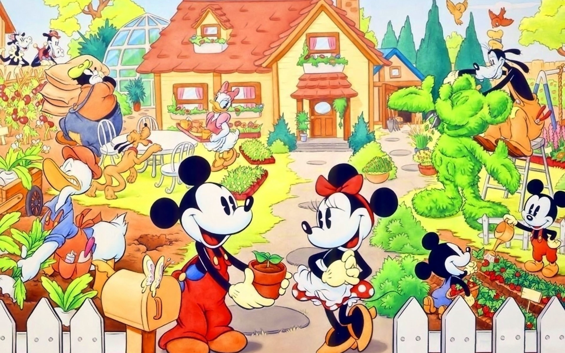Topolino, Minnie, Paperino, Disney, Giardino, 1920x1200, sfondo MacBook Pro