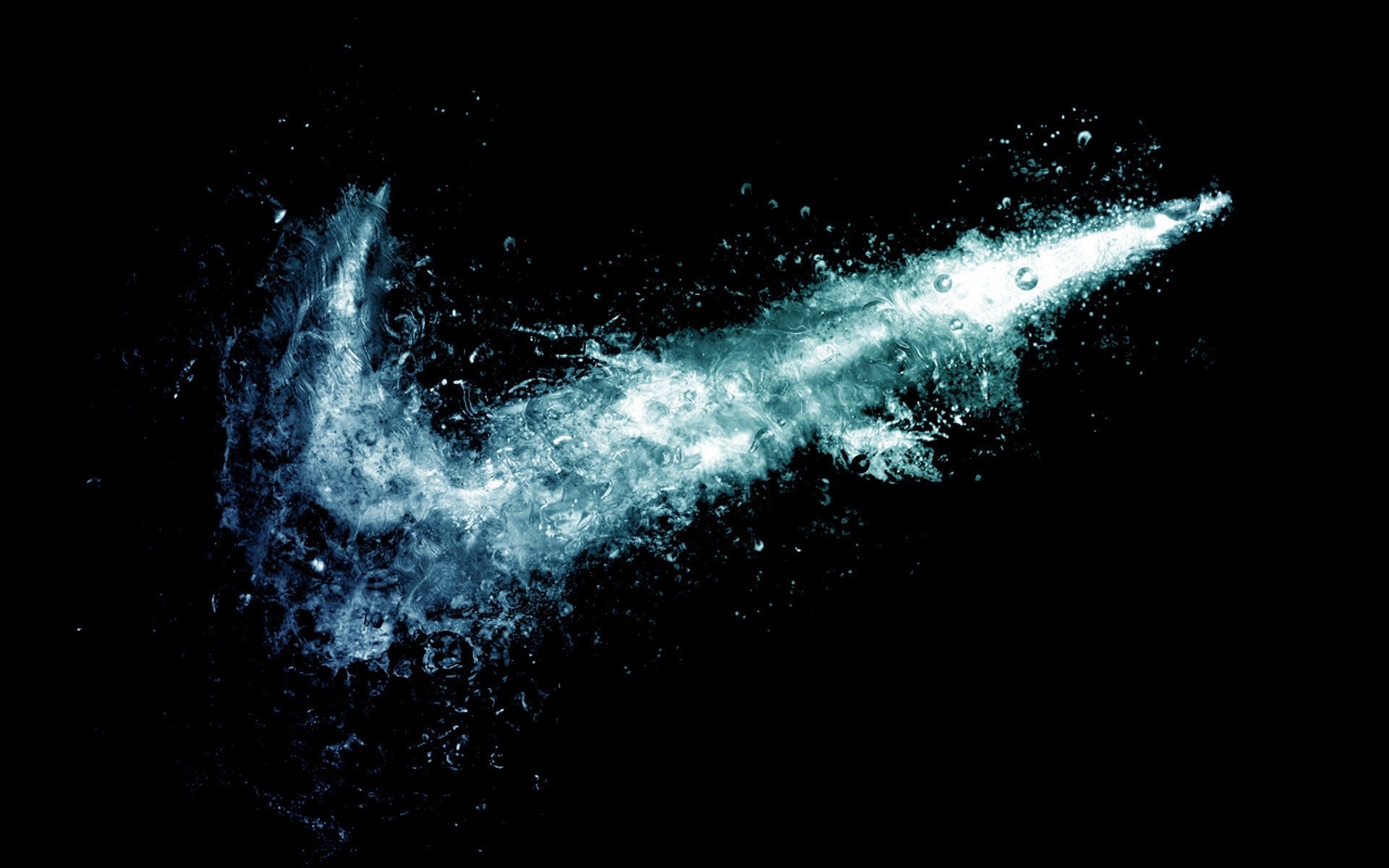 Nike, Swoosh, Spruzzi d'acqua, Sfondo nero, 16:10 Full HD, wallpaper widescreen