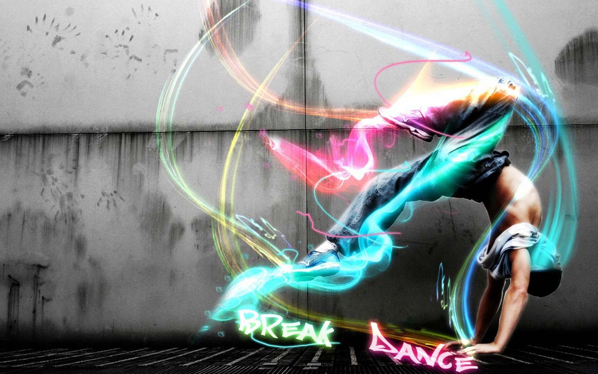 Breakdance, Scie luminose, Colore selettivo, Muro, 1920x1200, sfondo MacBook Pro