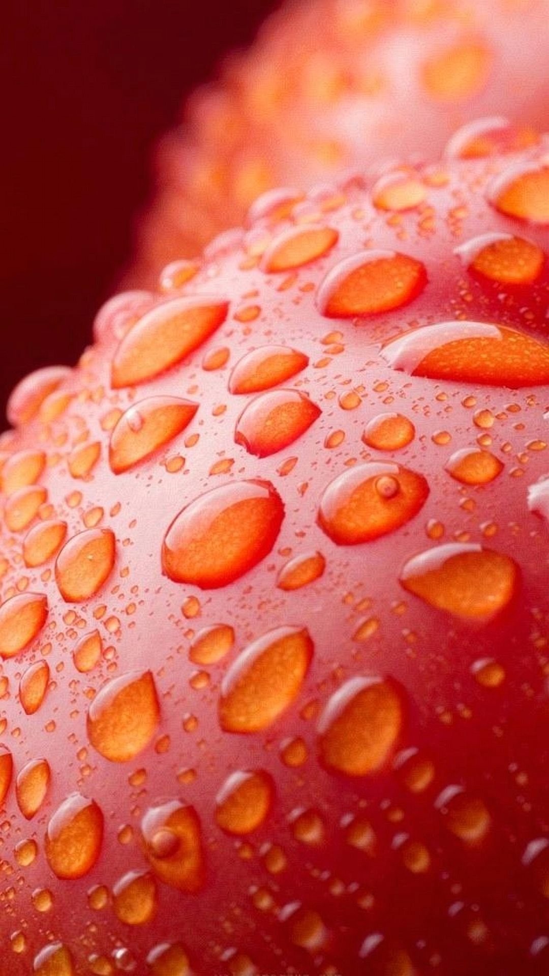 Gocce d'acqua, Fragola, Macro, Rosso, Full HD, sfondo per smartphone