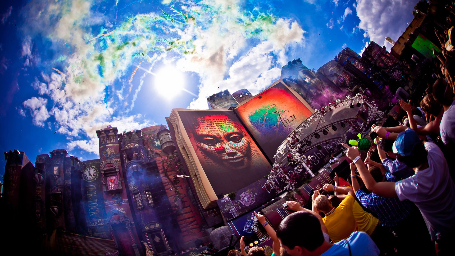 Tomorrowland, The Book of Wisdom, Main stage, Folla, Fisheye, 1920x1080, immagine di sfondo