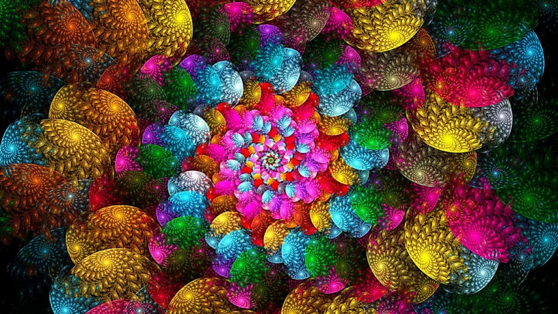Frattale a spirale, Multicolore, Arte digitale, Full HD, sfondo per il tuo desktop
