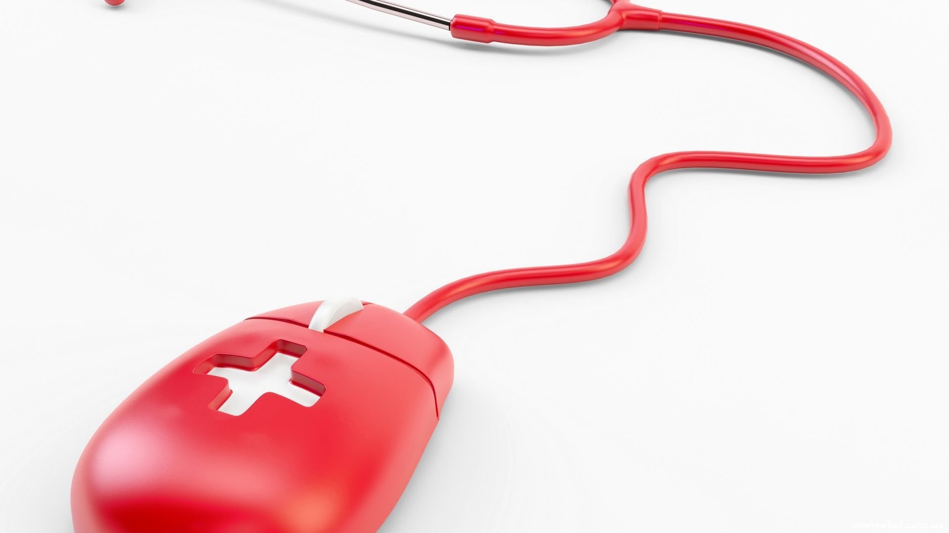 Mouse, Croce rossa, Sanità online, Sfondo bianco, Full HD, wallpaper per PC