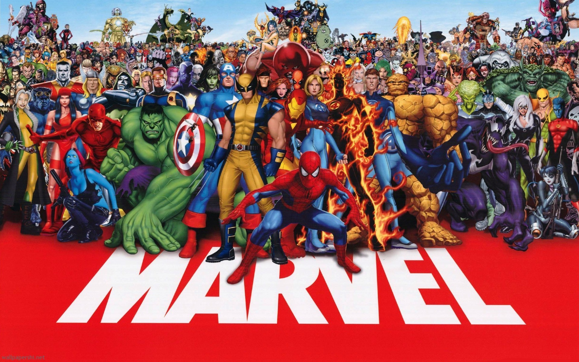 Logo Marvel, Spider-Man, Hulk, Capitan America, Wolverine, Supereroi Marvel, sfondo per PC