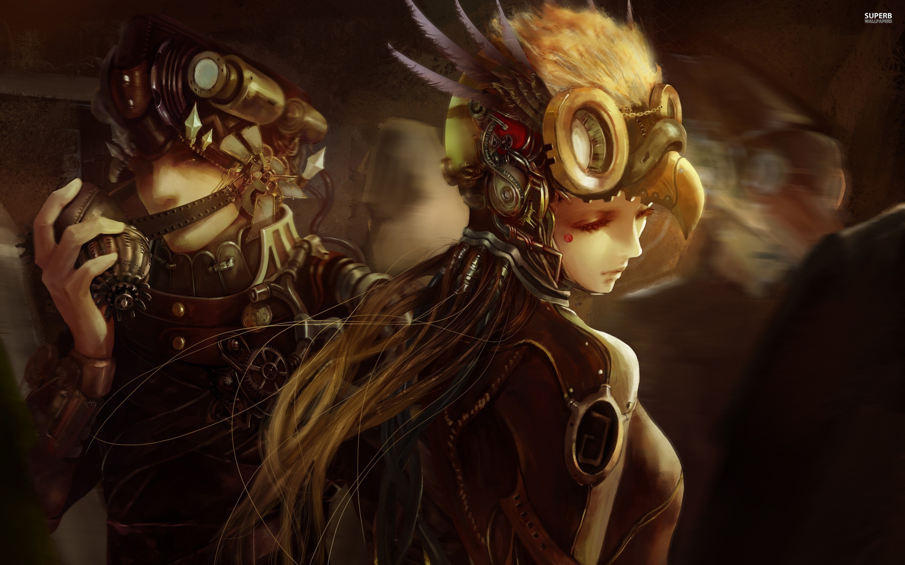 Ragazze anime, Occhiali da aviatore, Cyborg, Steampunk, 2880x1800, sfondo per PC