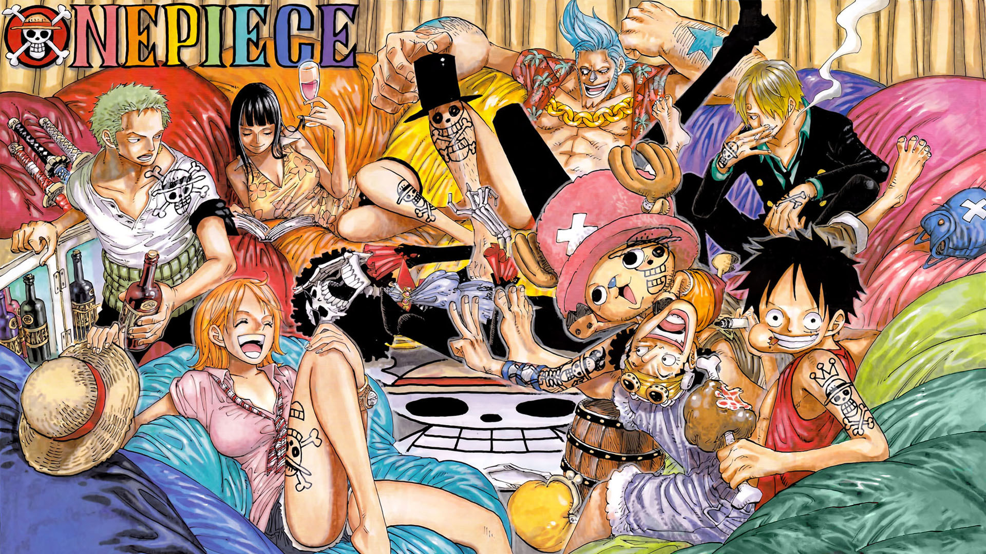 One Piece, Ciurma di Cappello di Paglia, Copertina, Festa, Full HD 1080p, sfondo desktop