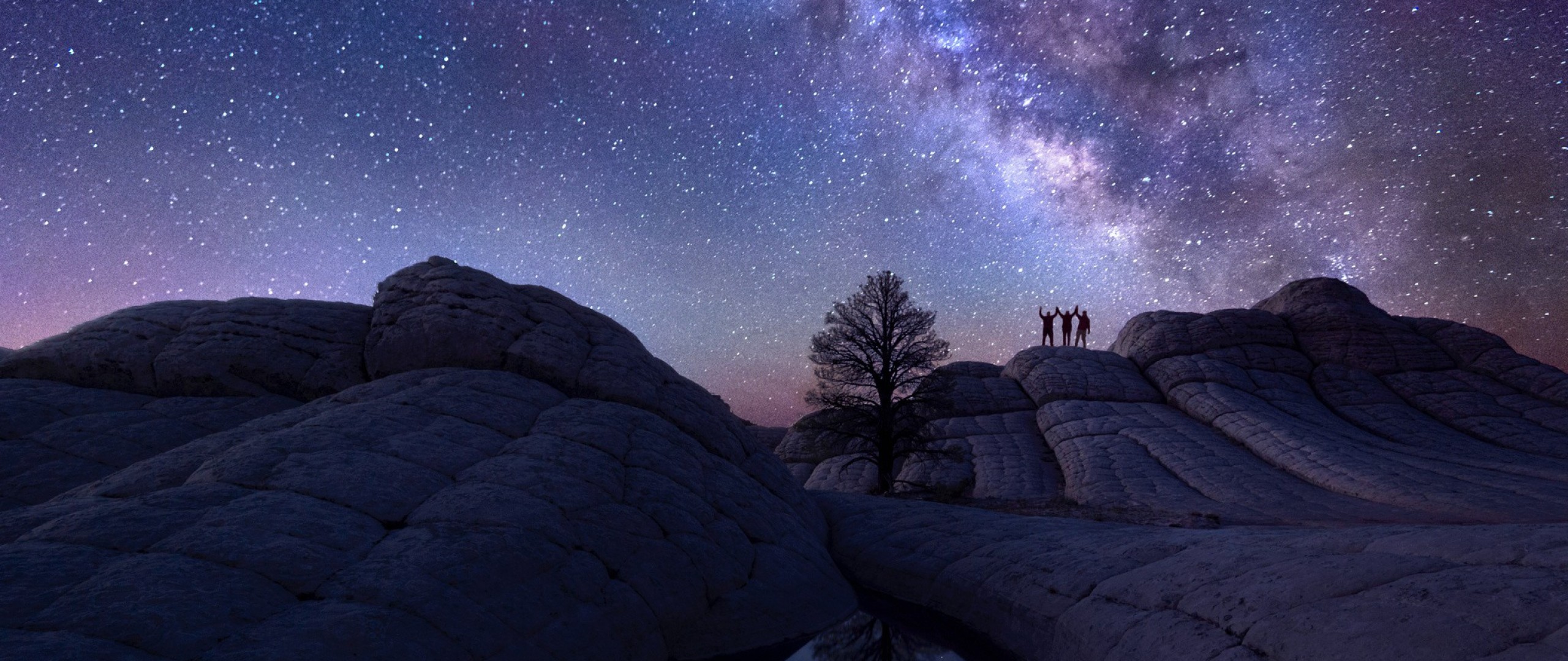 Via Lattea, White Pocket, Arizona, Rocce, Silhouette, 2560x1080, sfondo per PC