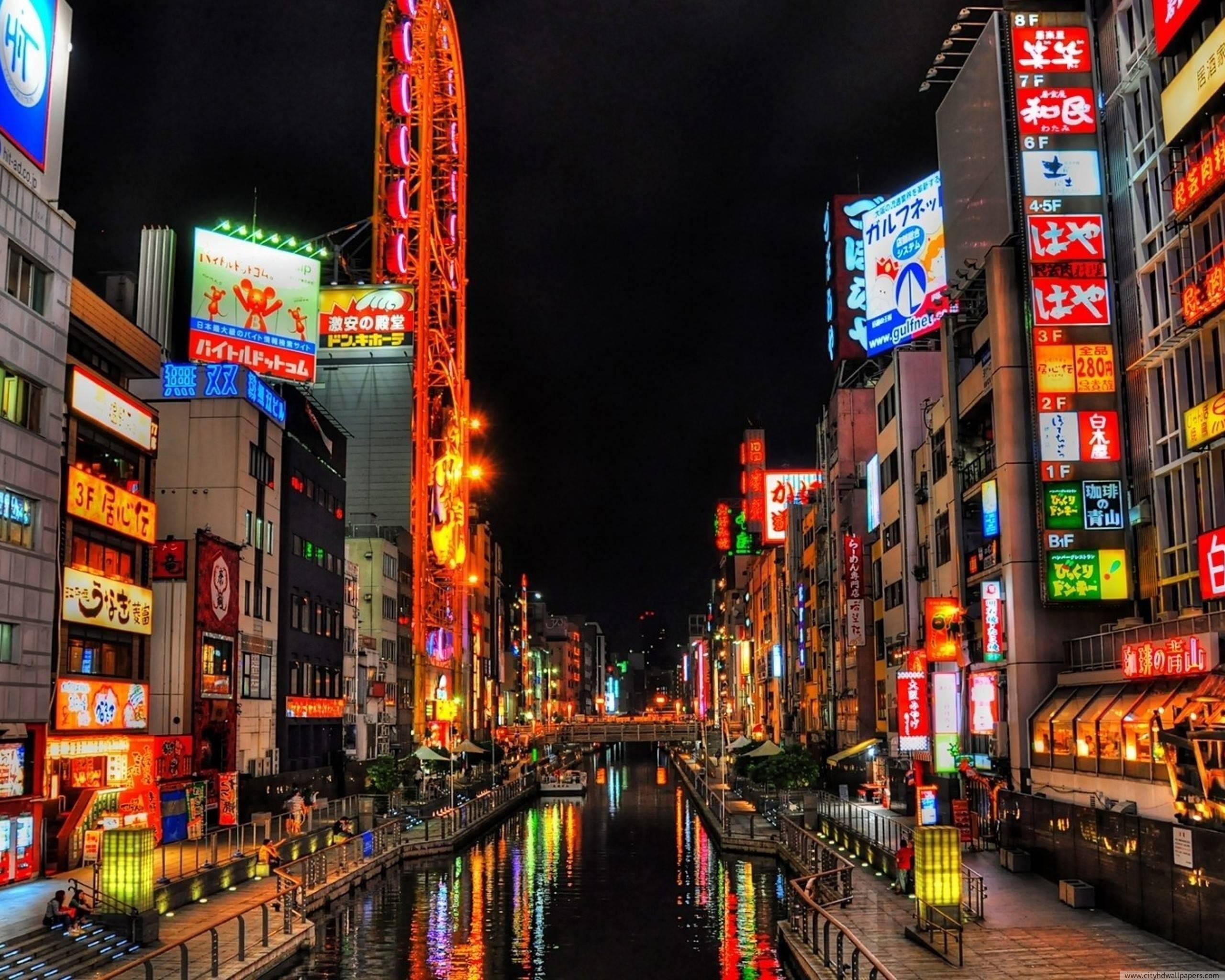 Dōtonbori, Osaka, Giappone, Neon, Notte, 2K, sfondo Windows 11