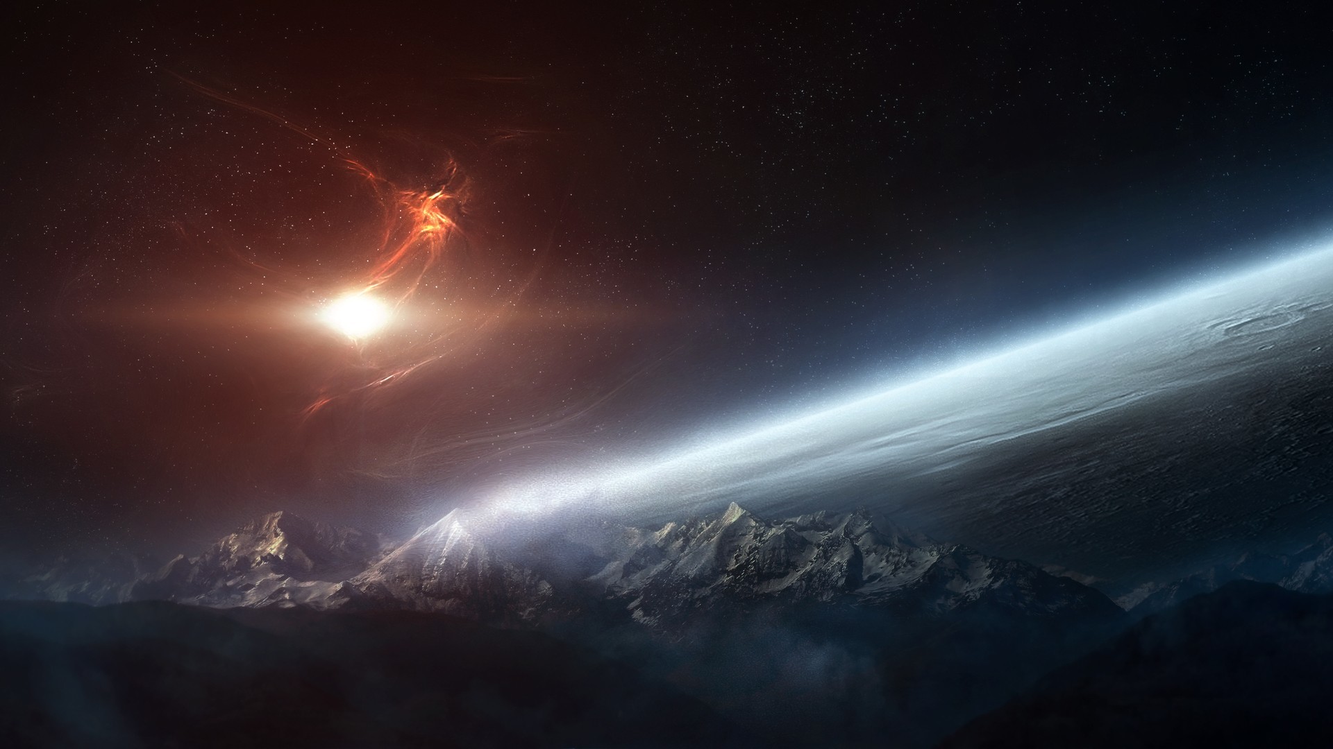 Pianeta, Montagne, Arte fantascientifica, Spazio, Full HD, sfondo per PC e portatile