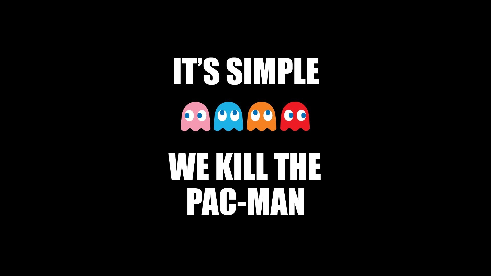 Pac-Man, Fantasmi, Citazione, Umorismo, Sfondo nero, 16:9 Full HD, wallpaper widescreen