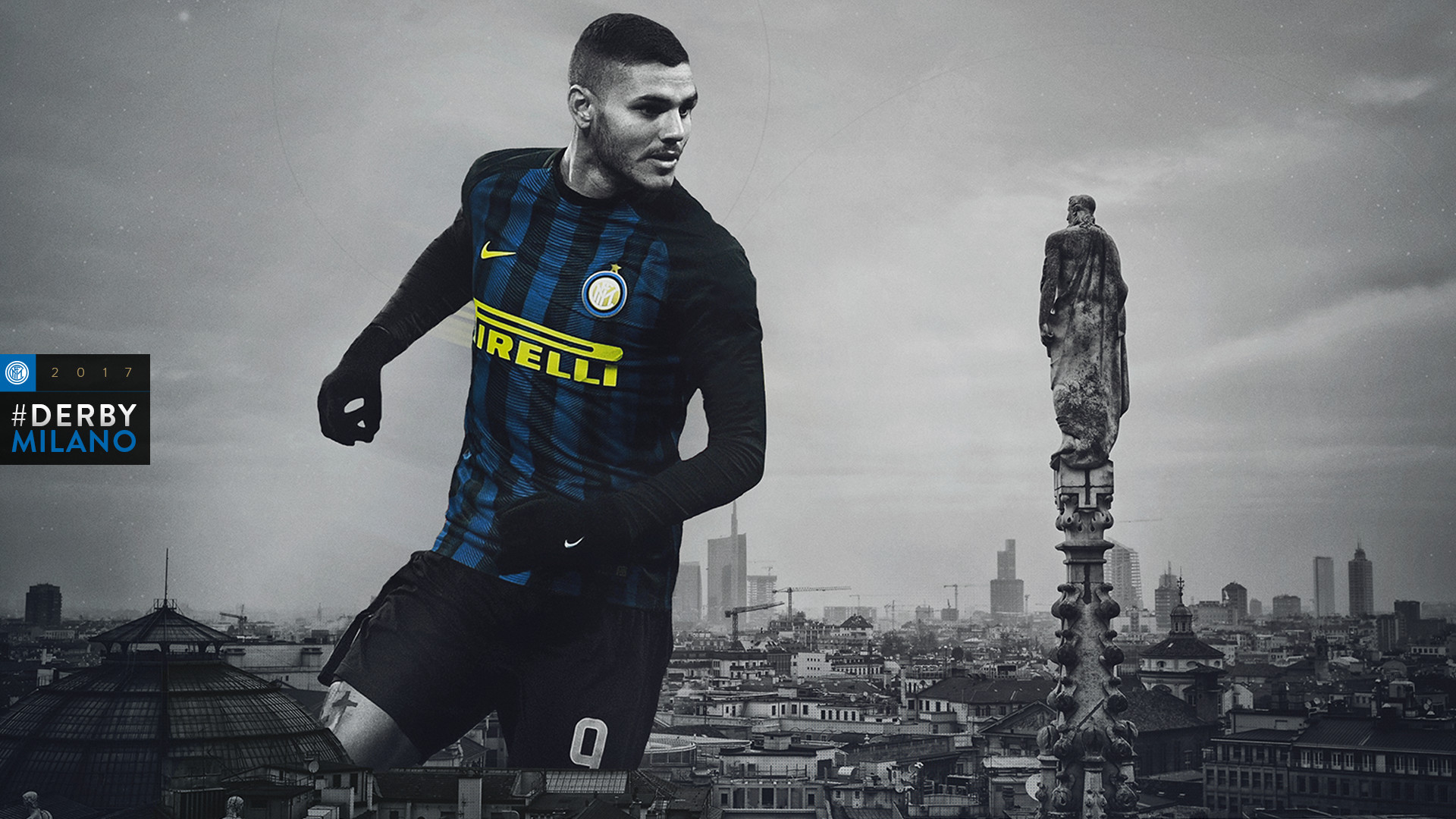 Mauro Icardi, Inter, Derby di Milano, Milano, Bianco e nero, Full HD, sfondo desktop