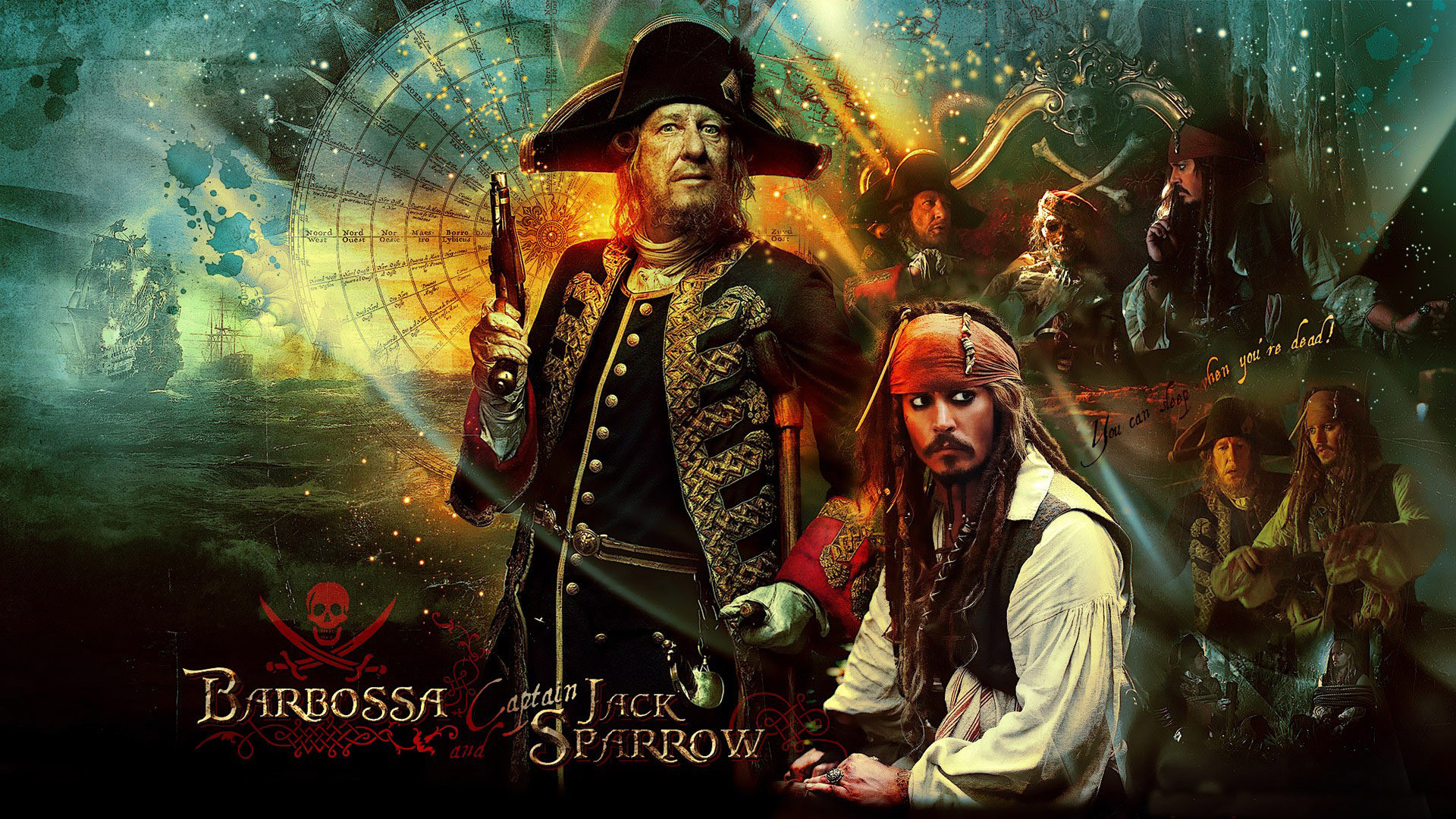Jack Sparrow, Hector Barbossa, Pirati dei Caraibi, Fan art, Full HD, wallpaper desktop