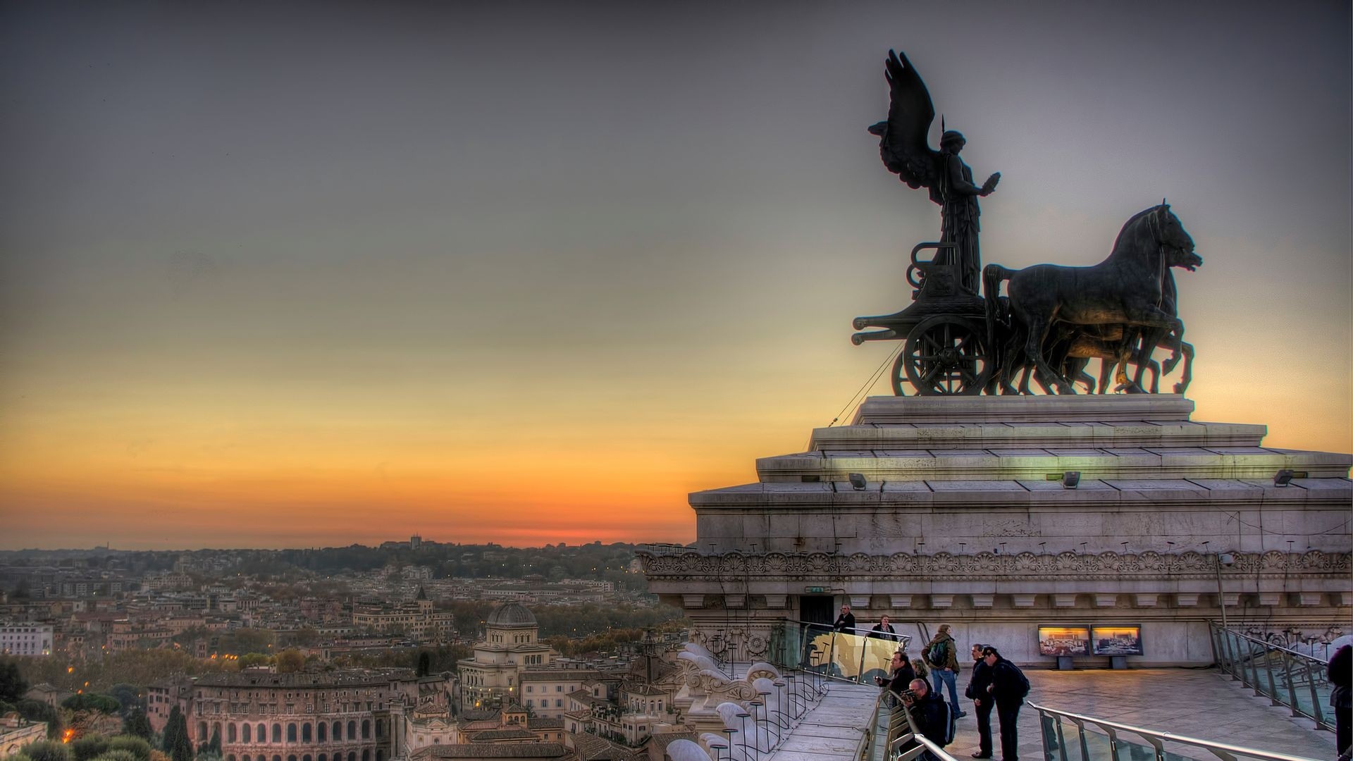 Vittoriano, Quadriga, Roma, Tramonto, 1920x1080, immagine di sfondo