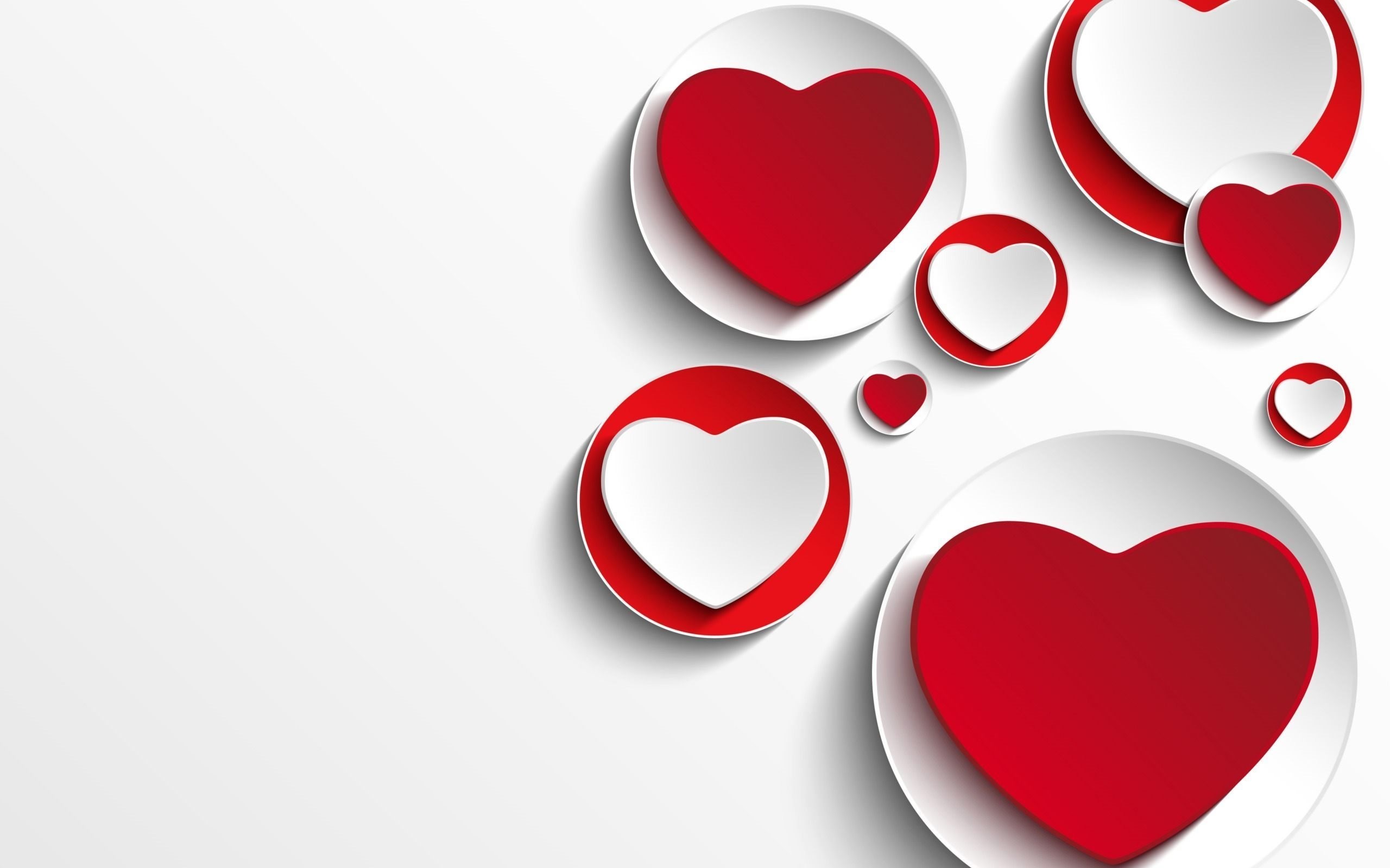 Cuori di carta, Cerchi, Rosso e bianco, Minimalismo, 2K, sfondo Windows 11