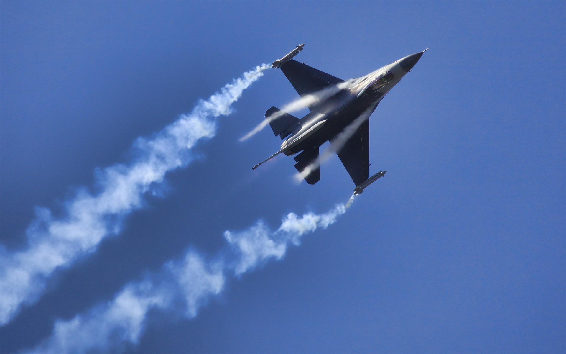 F-16 Fighting Falcon, Scie, Cielo blu, 1920x1200, wallpaper desktop