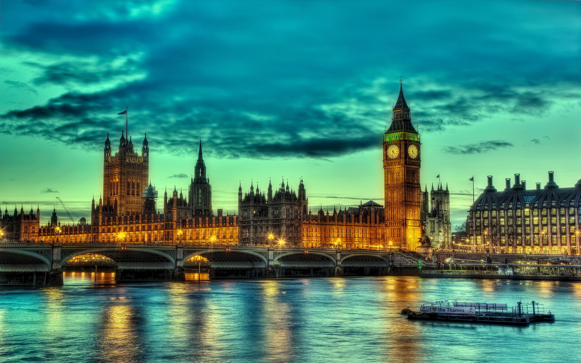 Palazzo di Westminster, Big Ben, Tamigi, Londra, HDR, Full HD, wallpaper per portatile