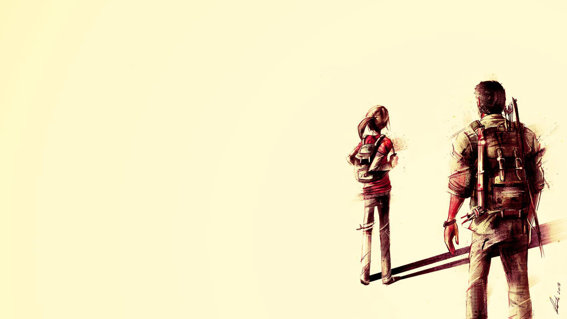 The Last of Us, Ellie, Joel, Illustrazione, Crema, 1920x1080, wallpaper desktop