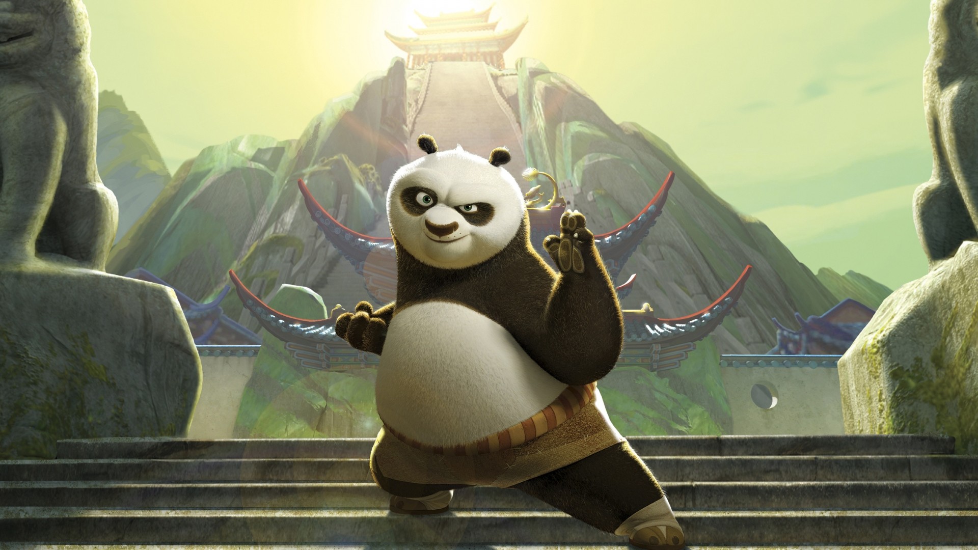 Po, Kung Fu Panda, DreamWorks, Tempio, Full HD, sfondo desktop