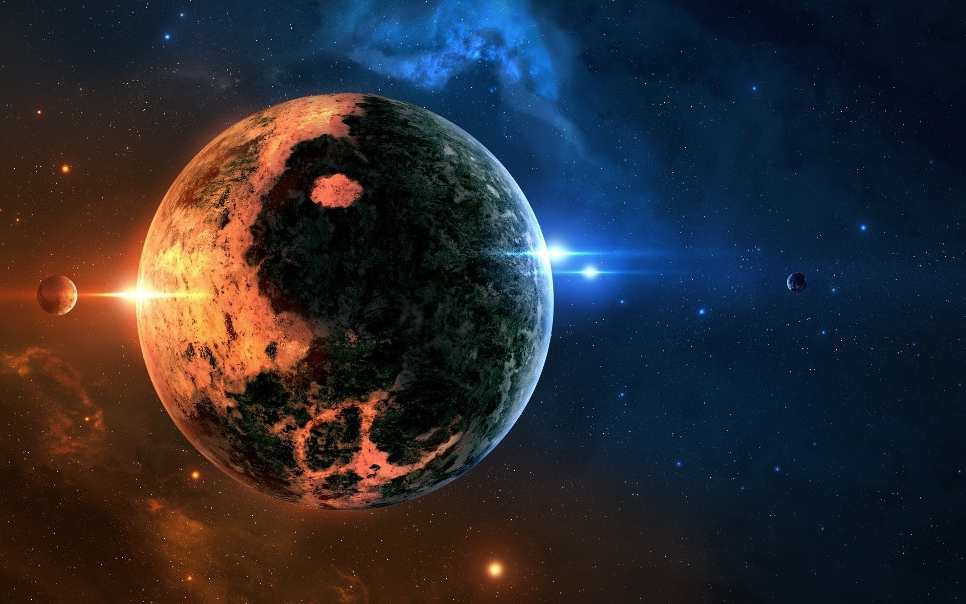 Pianeta, Lune, Arte spaziale, Blu, 1920x1200, wallpaper desktop