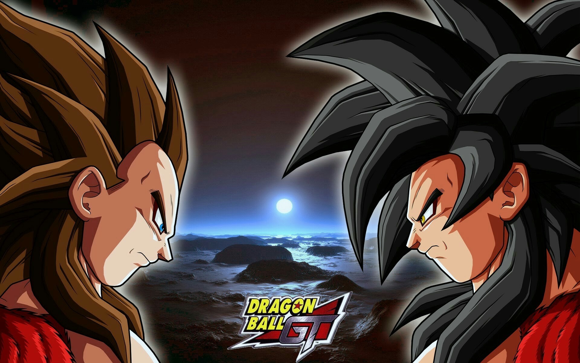 Son Goku, Vegeta, Super Saiyan 4, Dragon Ball GT, Notte, 1920x1200, immagine di sfondo