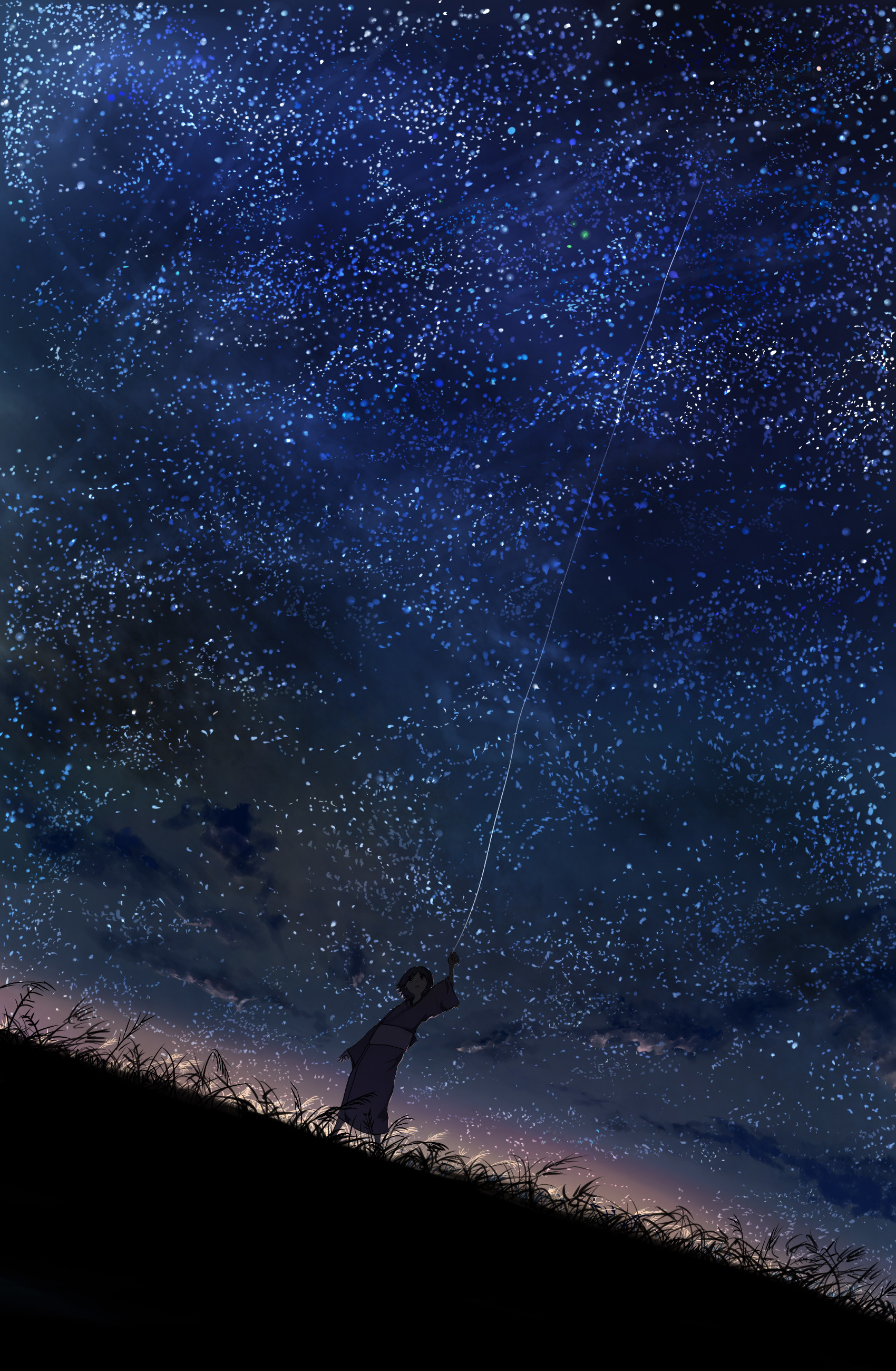 Cielo stellato, Silhouette, Telescopio, Collina, wallpaper per iPhone e Android