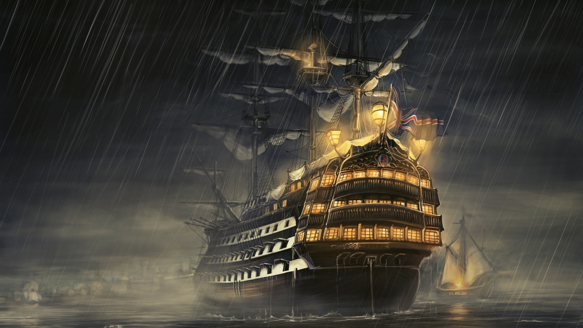 Veliero, Tempesta, Pioggia, Mare, Full HD, sfondo desktop