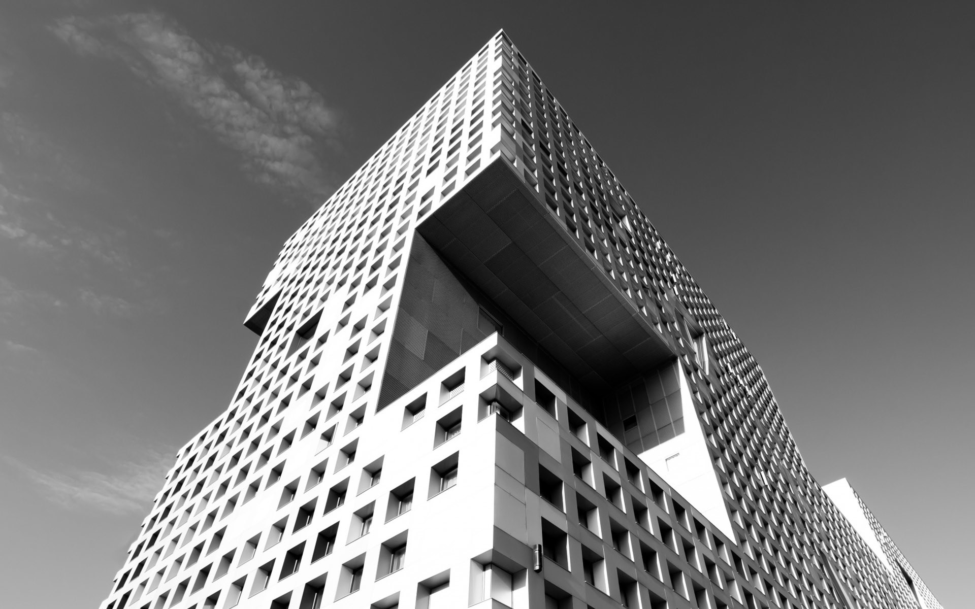 Architettura moderna, Grattacielo, Bianco e nero, Geometrico, Full HD, sfondo per PC e portatile