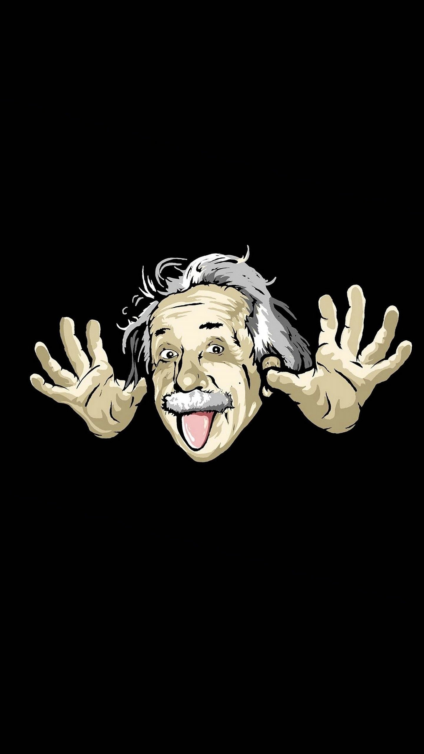 Albert Einstein, Linguaccia, Caricatura, Sfondo nero, QHD+, schermata di blocco Samsung S6